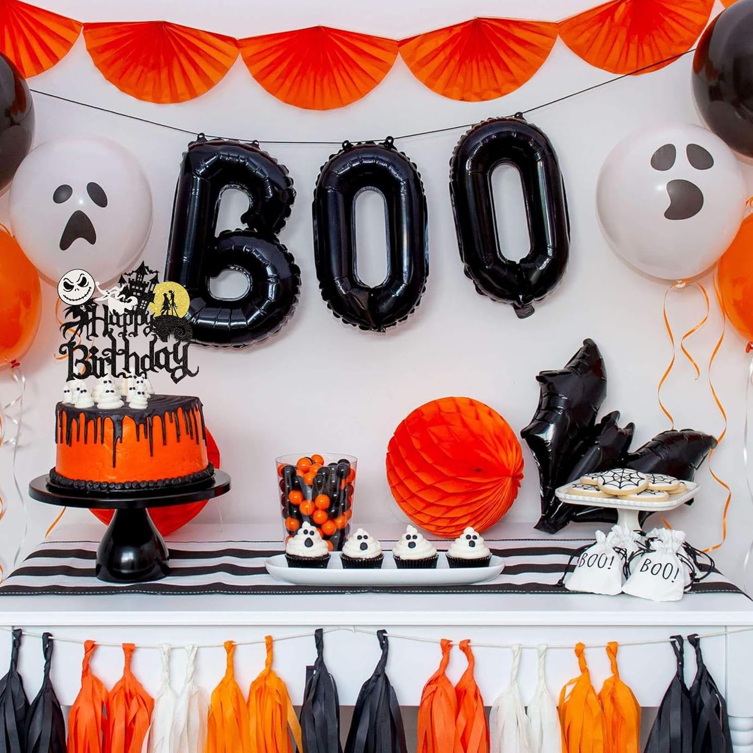 1 pieza de decoración de pastel de Halloween con purpurina de Jack y Sally Castle Ghost Halloween Cake Pick para temática de Pesadilla antes de