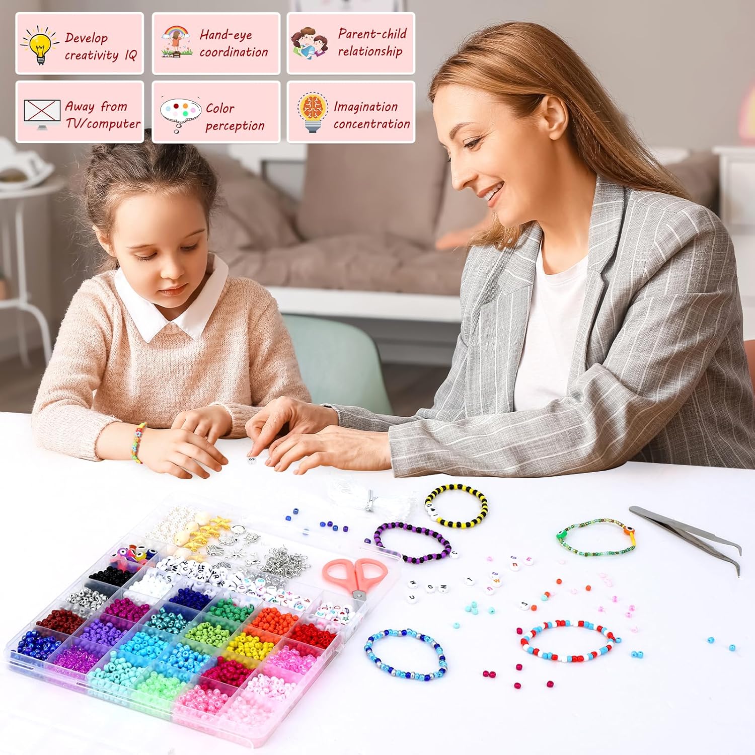 QUEFE Juego de 3460 cuentas de cristal de 0.157 pulgadas para hacer joyas, kit de fabricación de pulseras, kit de cuentas de cintura pequeñas de 24