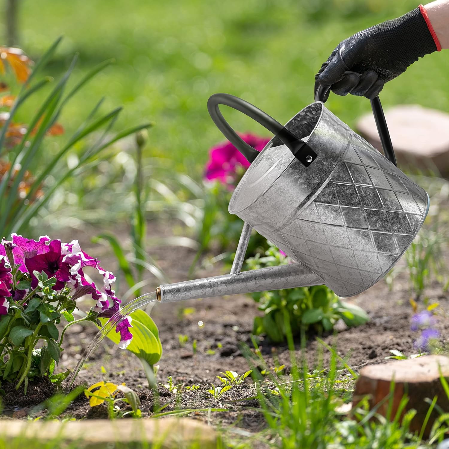 Regadera de metal galvanizado para exteriores de 1.75 galones para plantas de jardín, regadera de zinc vintage con boquilla rociadora extraíble,