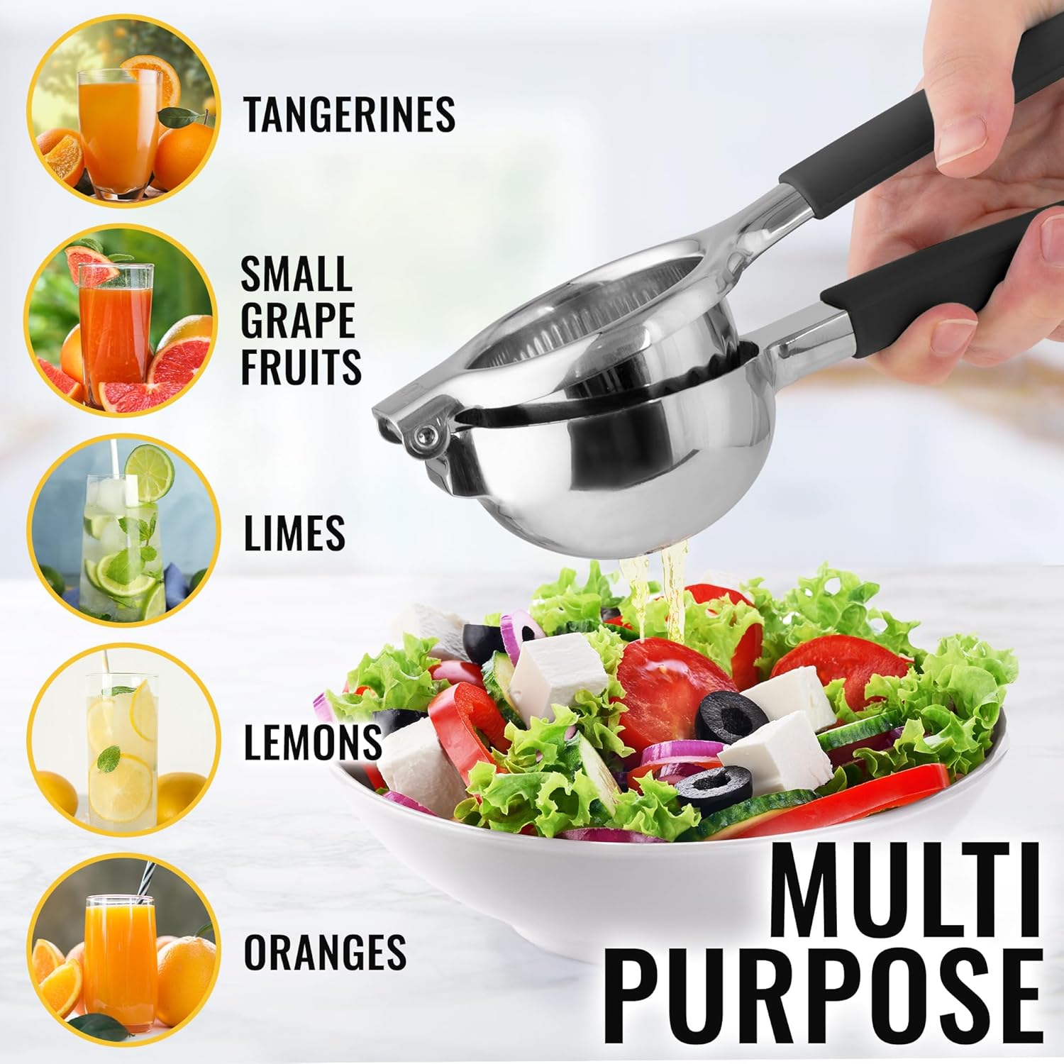 Zulay Kitchen Exprimidor de limón de acero inoxidable, antideslizante, diseño ergonómico con cuenco exprimidor sólido y resistente, exprimidor