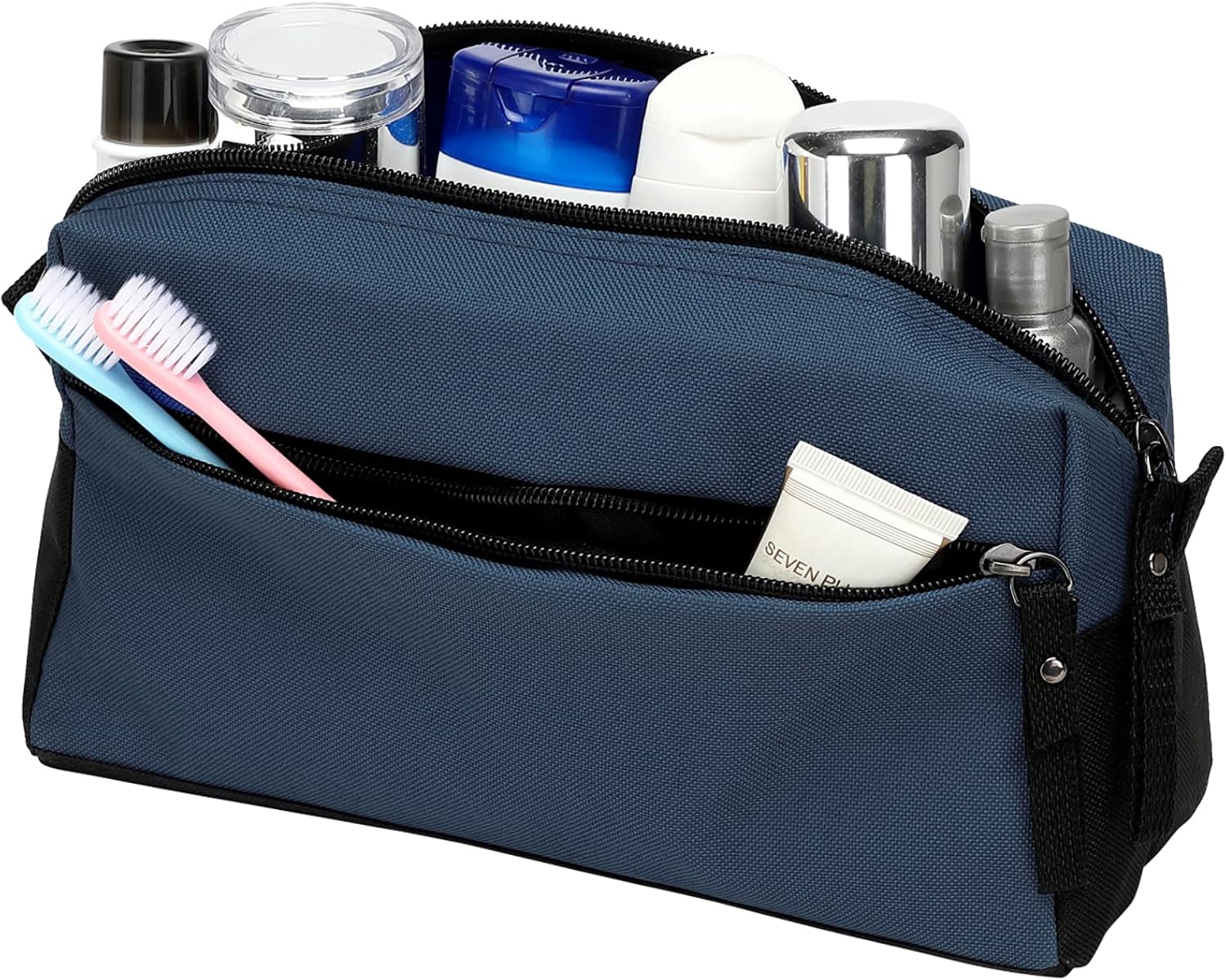 BuyAgain Neceser de aseo personal, neceser de viaje, bolsa de baño, impermeable, kit de maquillaje cosmético para hombres o mujeres, Azul mezclilla,