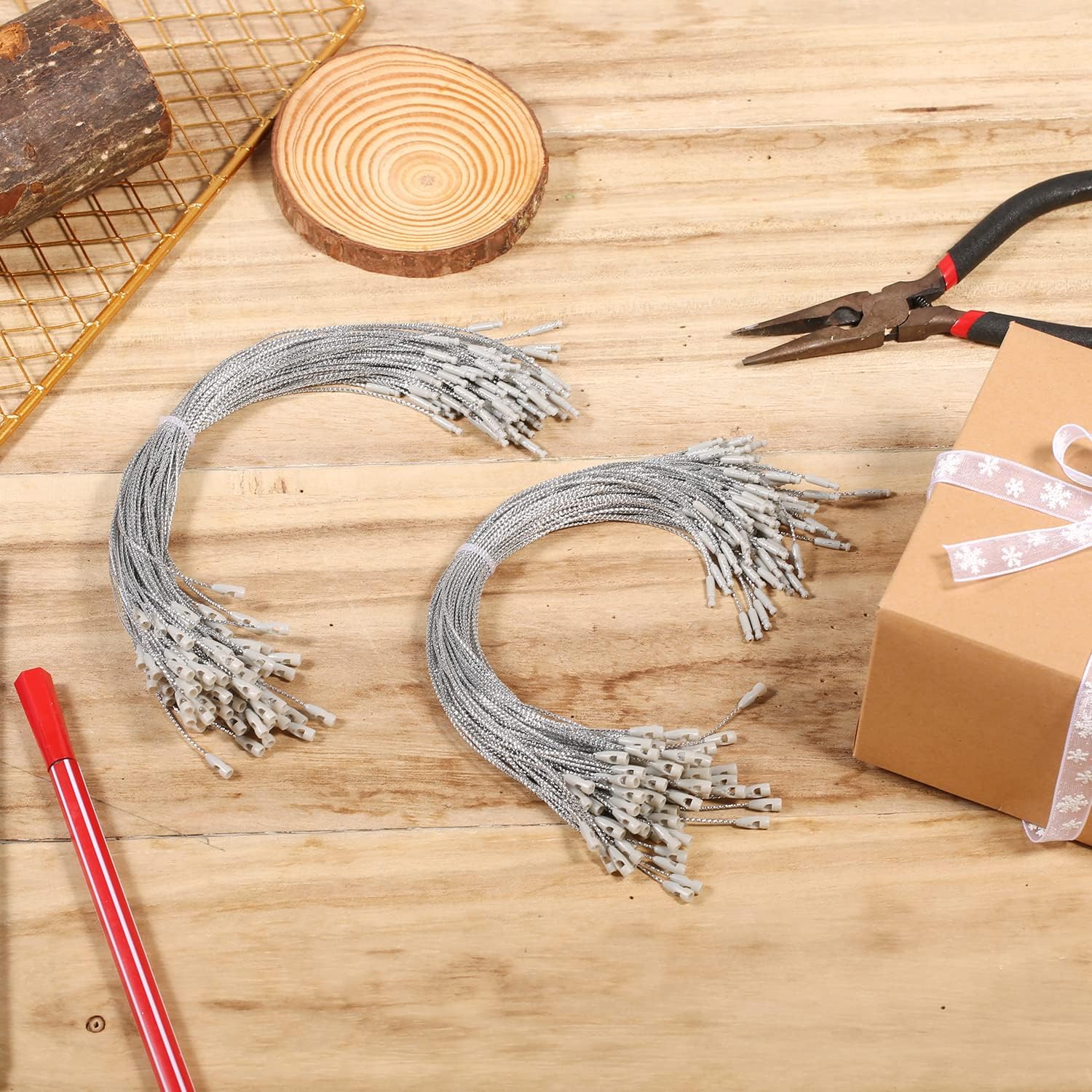 200 cuerdas para colgar adornos navideños, cinta metálica de 8 pulgadas para colgar adornos con cierre a presión, cordón a presión para decoración