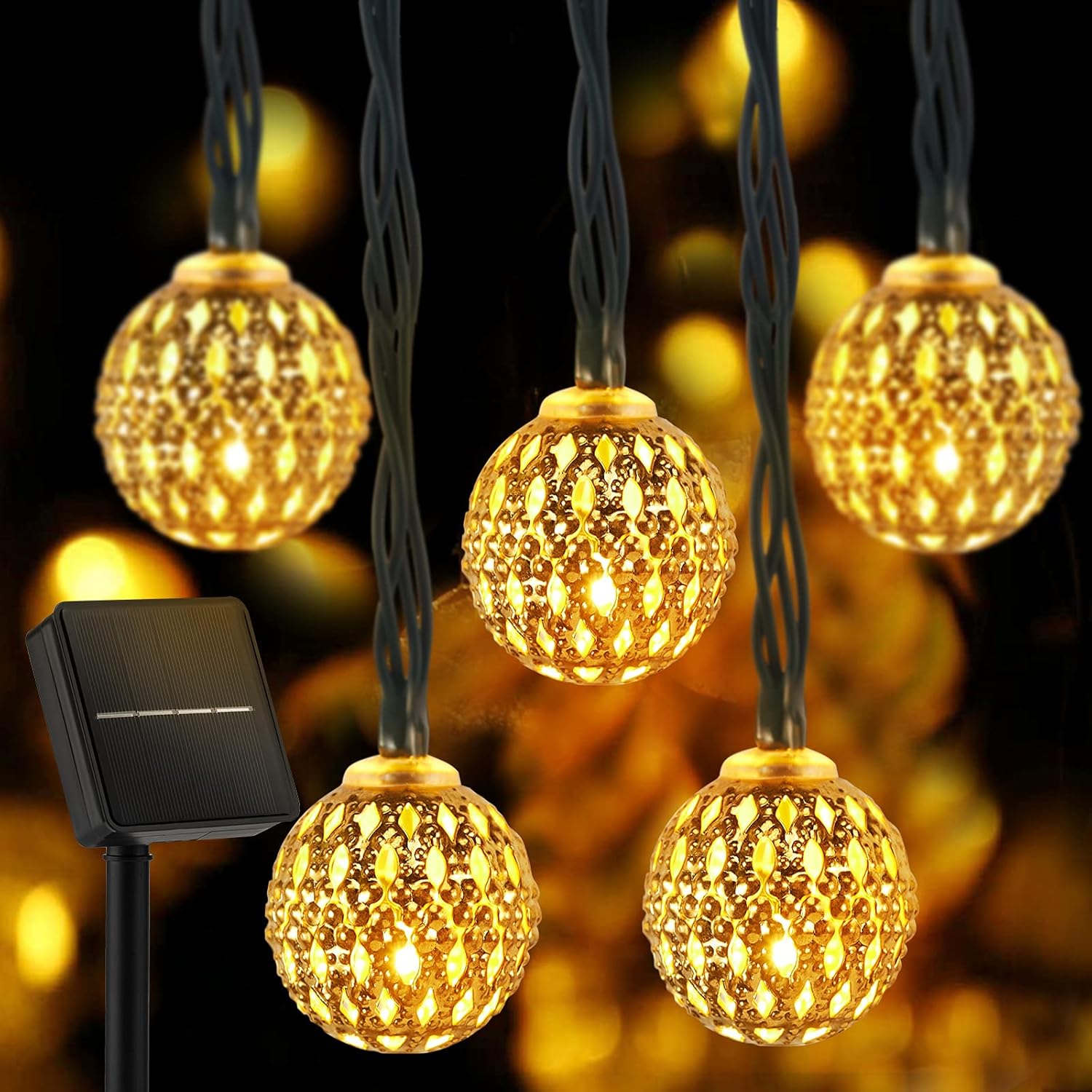 Luces solares marroquíes de Navidad para exteriores, guirnalda de 35.6 pies, con 60 luces led y 8 modos de iluminación, impermeables, para