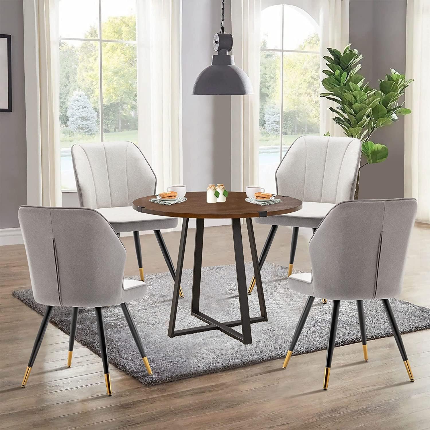 Juego de 2 sillas de comedor, modernas sillas de comedor tapizadas sin brazos para cocina, comedor, escritorio, sillas laterales con patas de metal,