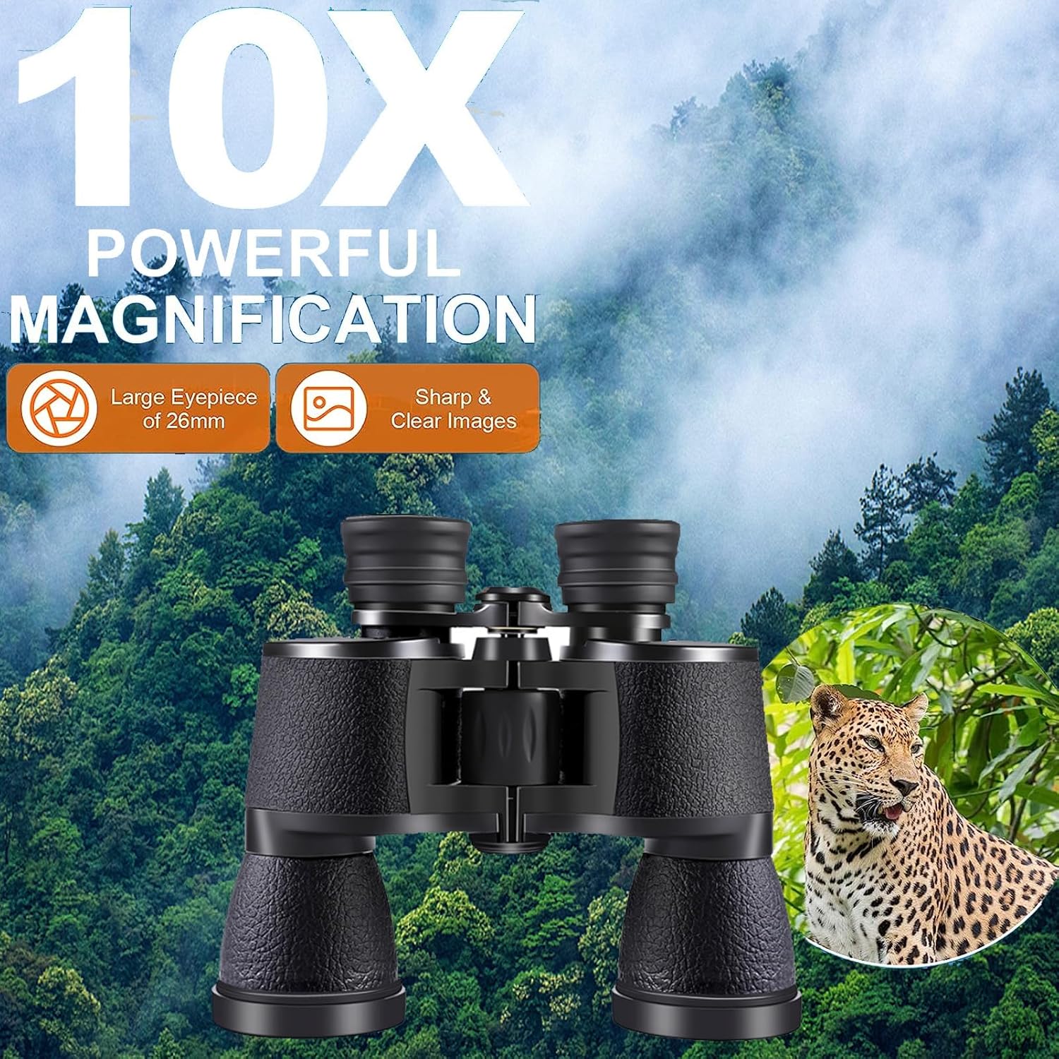 Binoculares de alta potencia de 20 x 50, prismáticos de alta potencia para adultos, visión nocturna con poca luz, impermeable, HD (10 x 50 – negro)