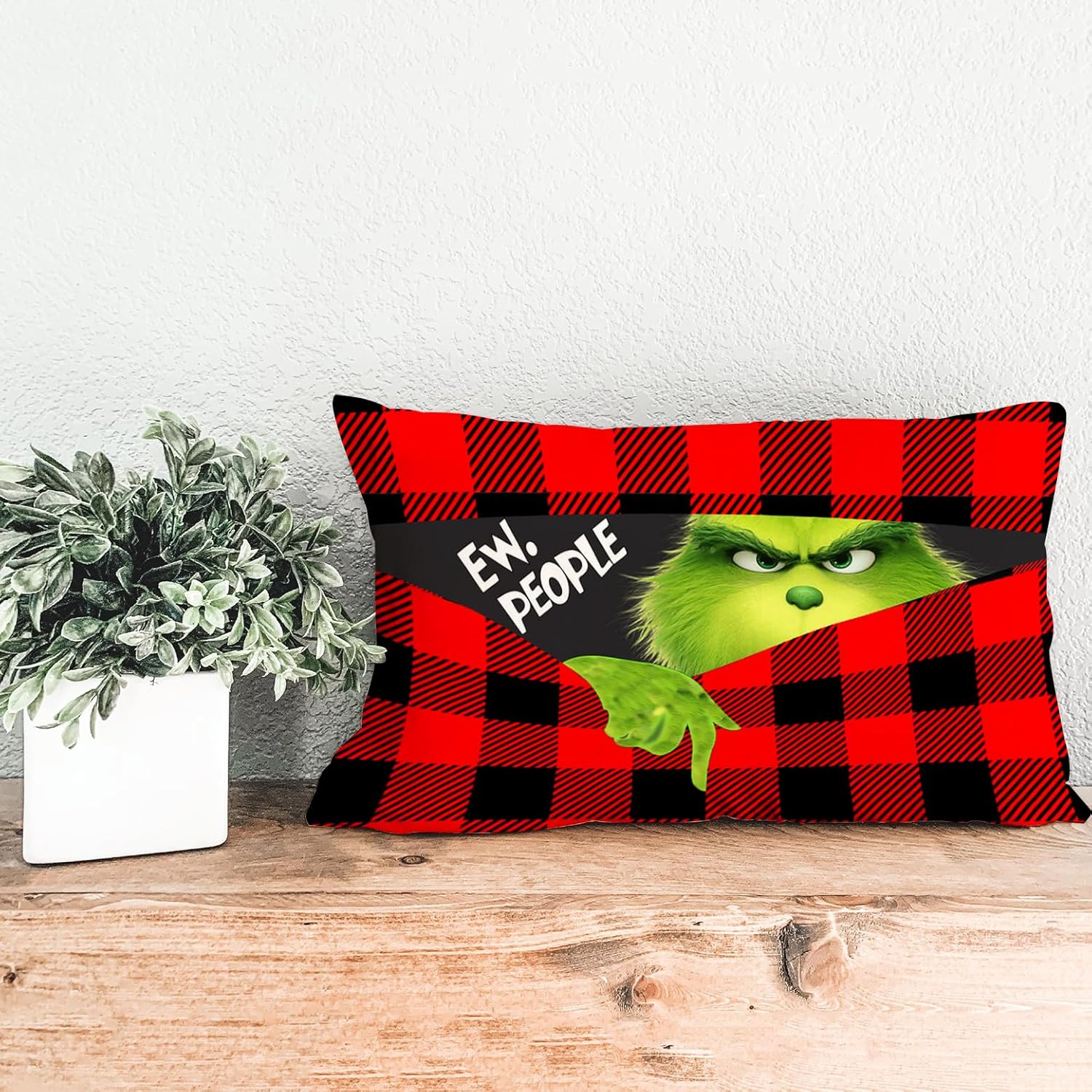 Funda de almohada de Navidad de 12 x 20 pulgadas, decoración navideña de búfalo rojo, funda de cojín rectangular para cama, silla, sofá