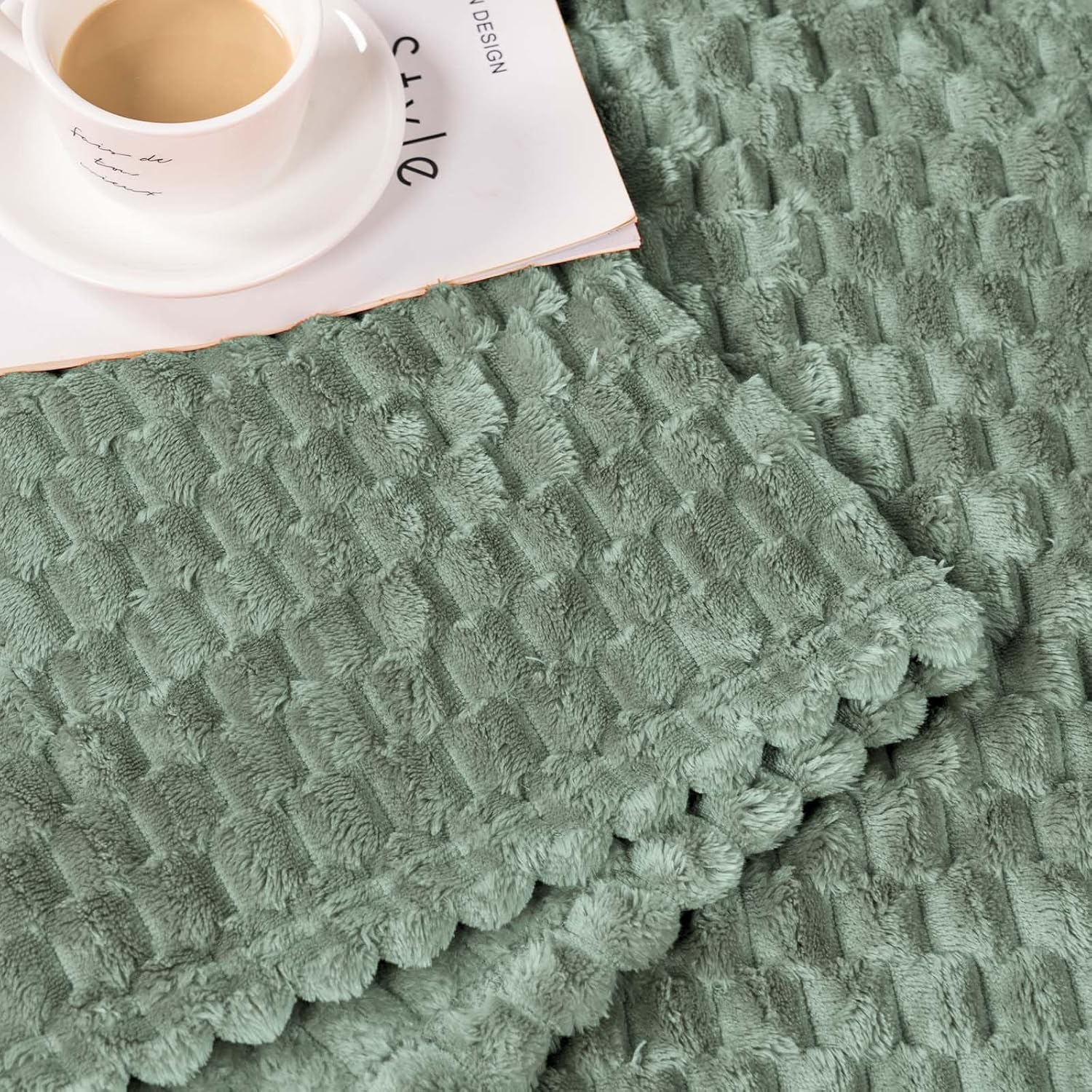 BNuitland Manta de franela verde salvia (50 x 70 pulgadas), forro polar de 300 GSM, acogedora, cálida, suave, decoración del hogar, manta ligera