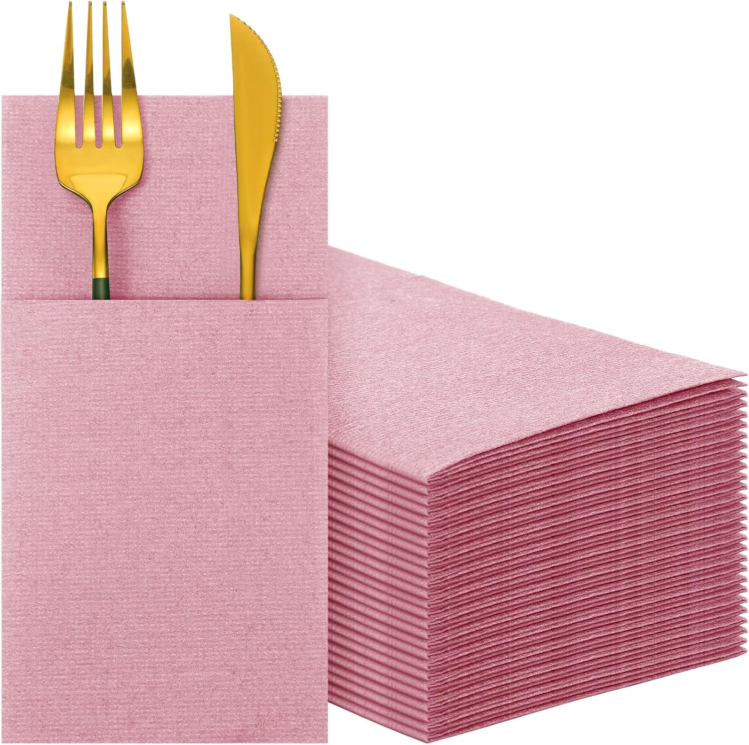 Servilletas desechables de papel Airlaid con tacto de lino, servilletas de papel preplegadas con bolsillo integrado para cubiertos para cubiertos,
