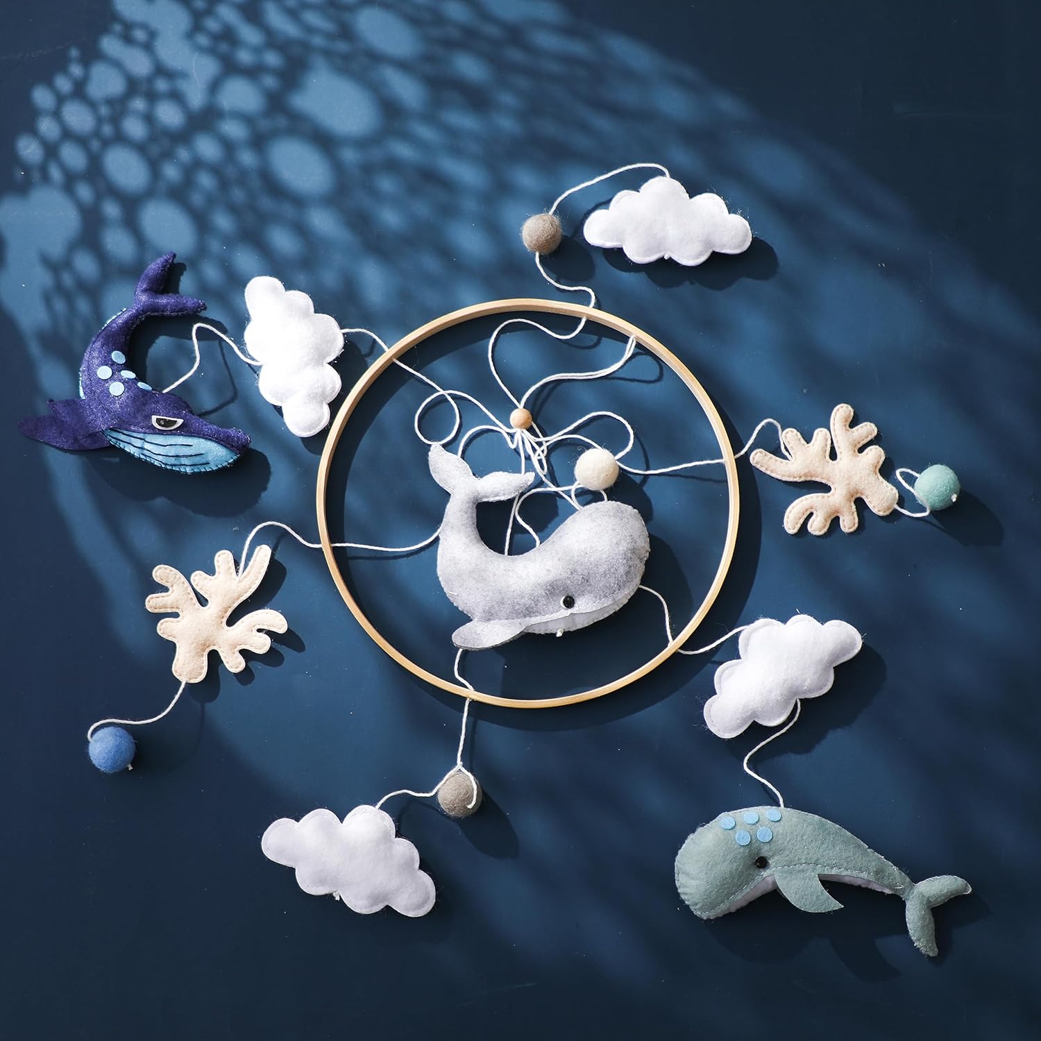 Cama de bebé móvil Baby Wind Chime Craturas marinas, nubes 3D peces móvil campanilla de viento móvil, cama de bebé colgante juego móvil para