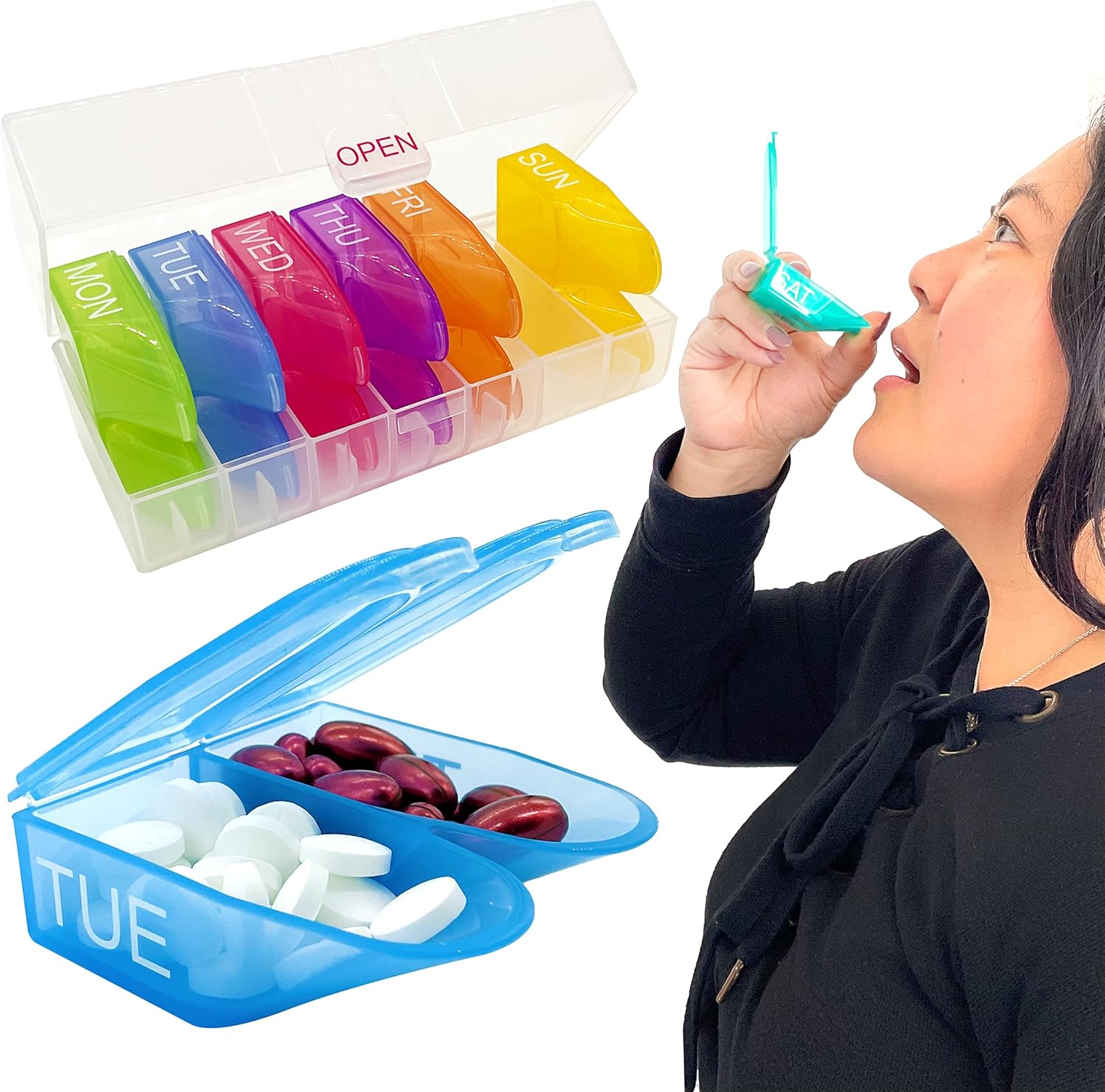 e-Pill MediShot – Organizador semanal de pastillas para píldoras y suplementos de 2 veces al día x 7 días