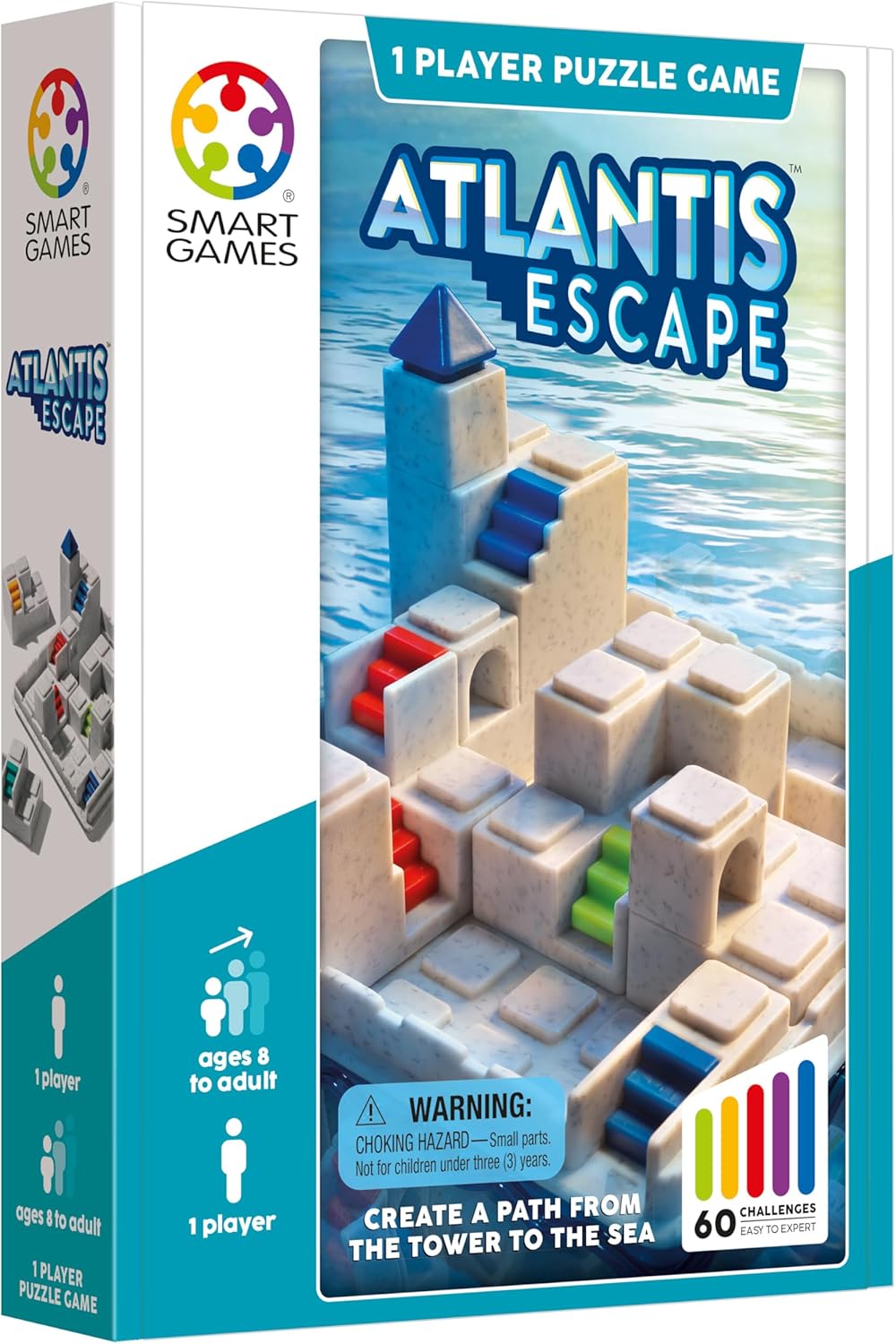 SmartGames Atlantis Escape un juego de viaje de construcción de caminos en 3D para niños y adultos, un juego de desarrollo de habilidades cognitivas