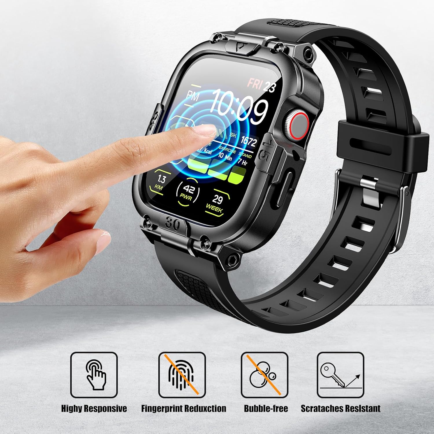 Dsytom Funda impermeable con correa compatible con Apple Watch Band de 1.772 pulgadas, 1.732 pulgadas, 1.614 pulgadas, 1.575 pulgadas, para hombres,