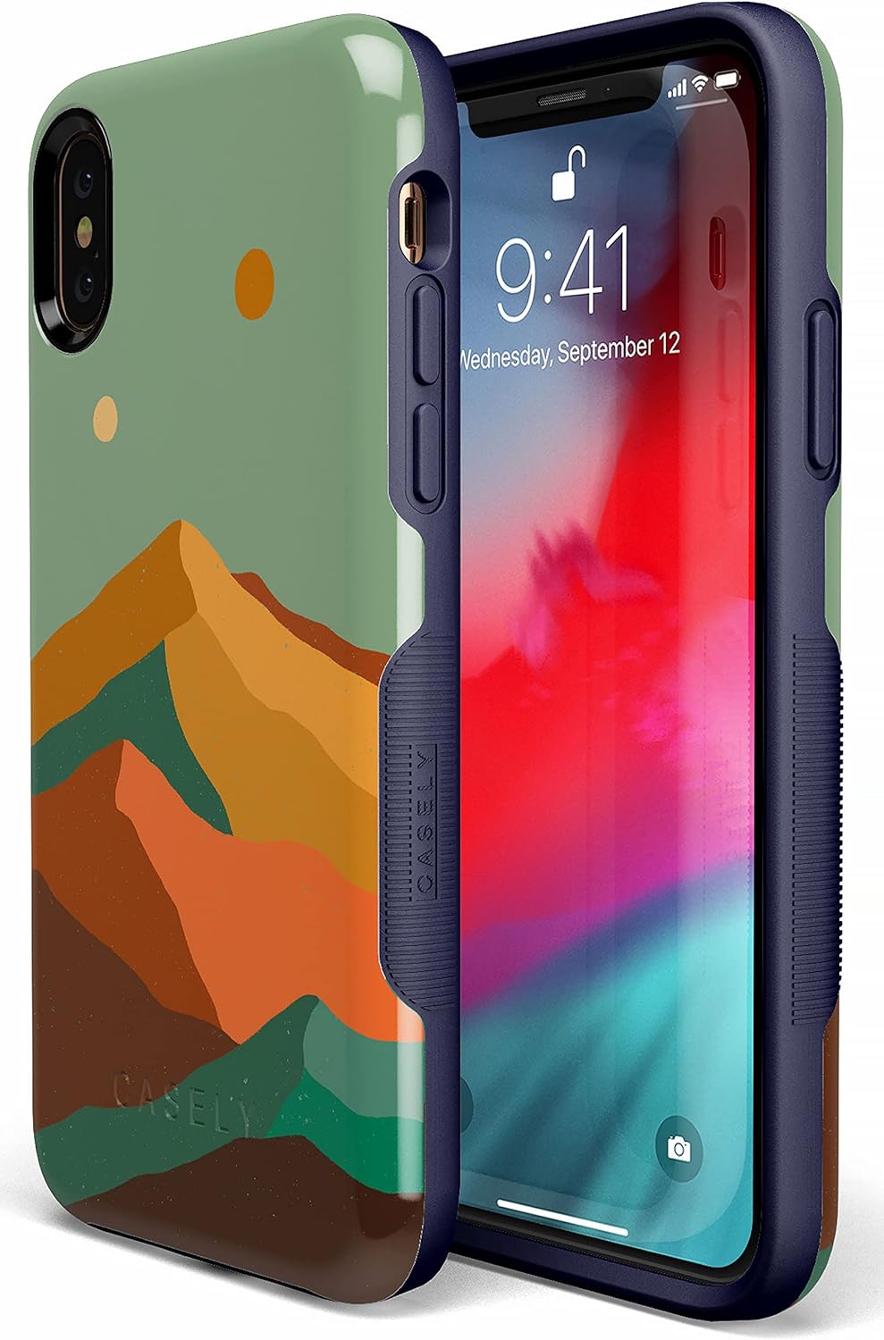 Casely Funda para iPhone XXS  Endless Peaks  Funda de montaña con bloques de color