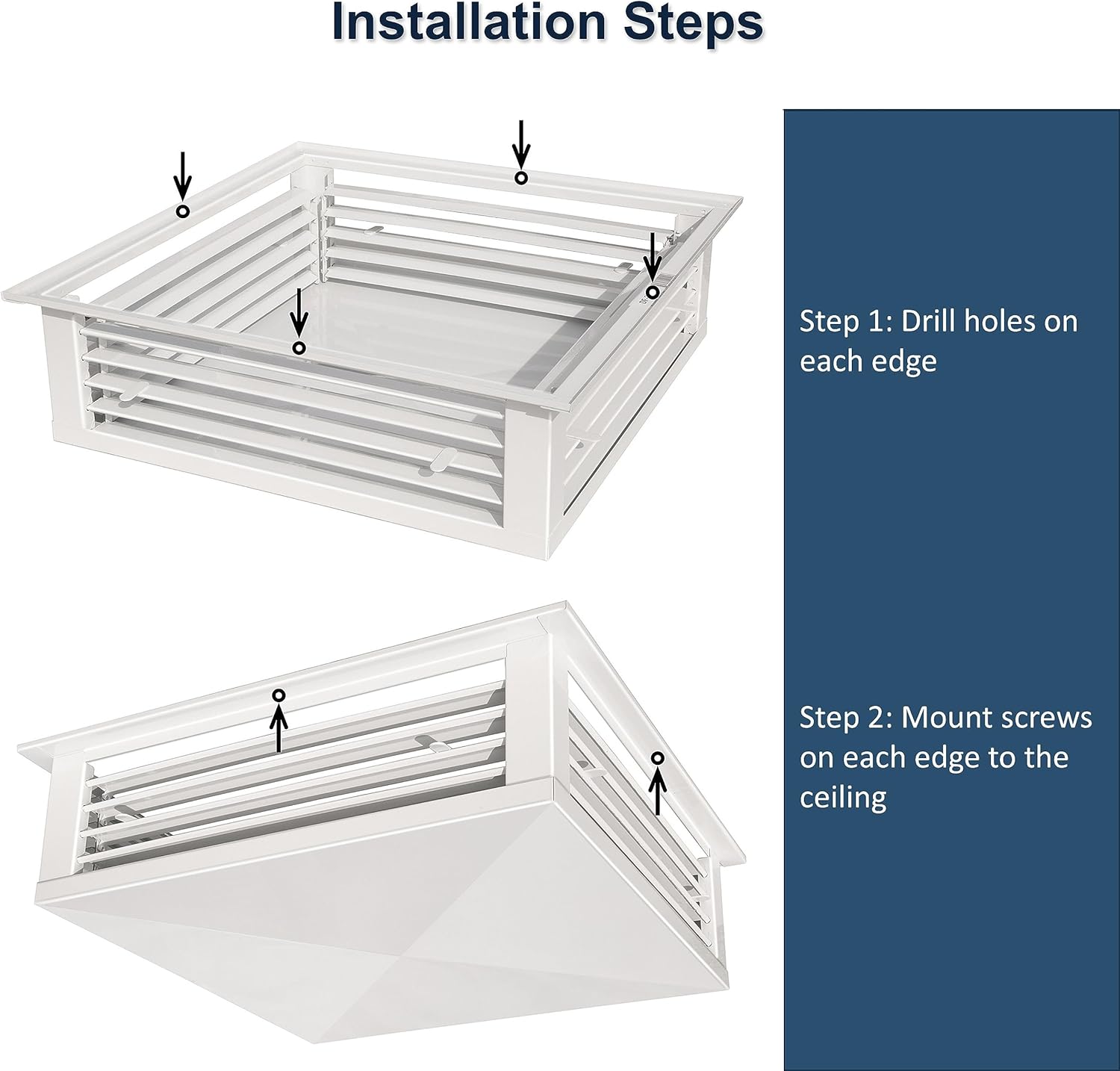 GSW Difusor de aire ajustable de 4 vías con recubrimiento de polvo blanco de 14 pulgadas para enfriador evaporativo de pantano, borde de montaje de