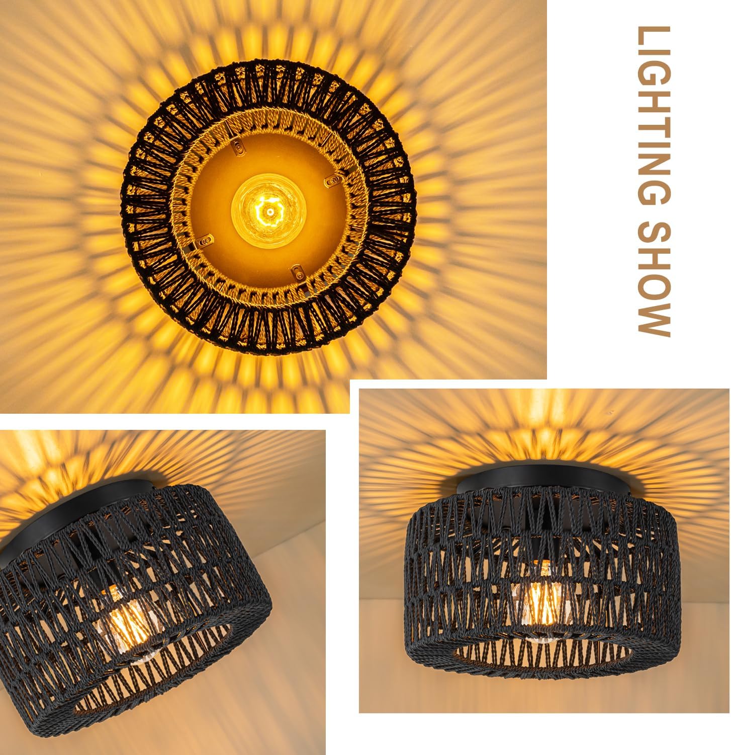 Lámpara de techo de ratán (12 pulgadas, bombilla LED incluida), lámpara de techo bohemia tejida a mano para pasillo, cocina, granja, vestíbulo,