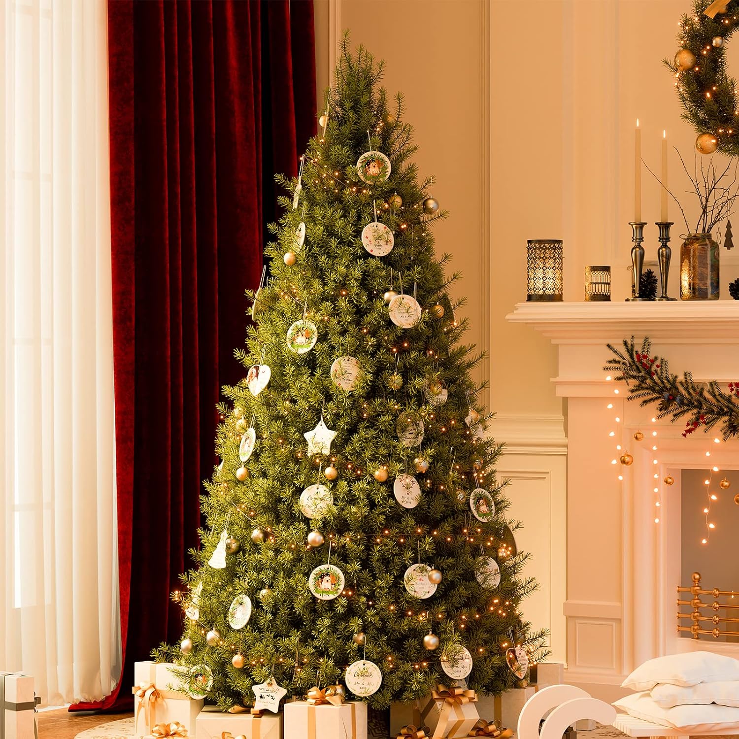 Bemaystar Adornos de Navidad personalizados con foto, adornos de texto personalizados para Navidad 2023, decoración personalizada de árbol de