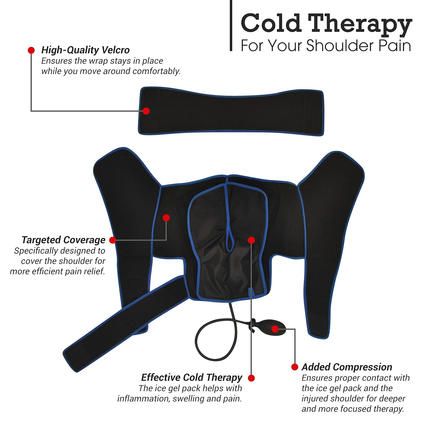 Bolsa de hielo para hombros con compresión y 2 paquetes de gel de hielo, ideal para aliviar el dolor de hombro, alivio del manguito rotador,
