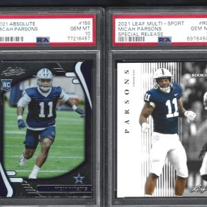 PSA 10 MICAH PARSONS 2 CARD ROOKIE LOT PANINI ABSOLUTE & LEAF GRADED PSA GEM MINT 10 SUPERSTAR DEFENSIVE ROOKIE OF THE YEAR PSA 10 MICAH PARSONS 2 CARD ROOKIE LOT PANINI ABSOLUTE & LEAF GRADED PSA GEM MINT 10 SUPERSTAR DEFENSIVE ROOKIE OF THE YEAR