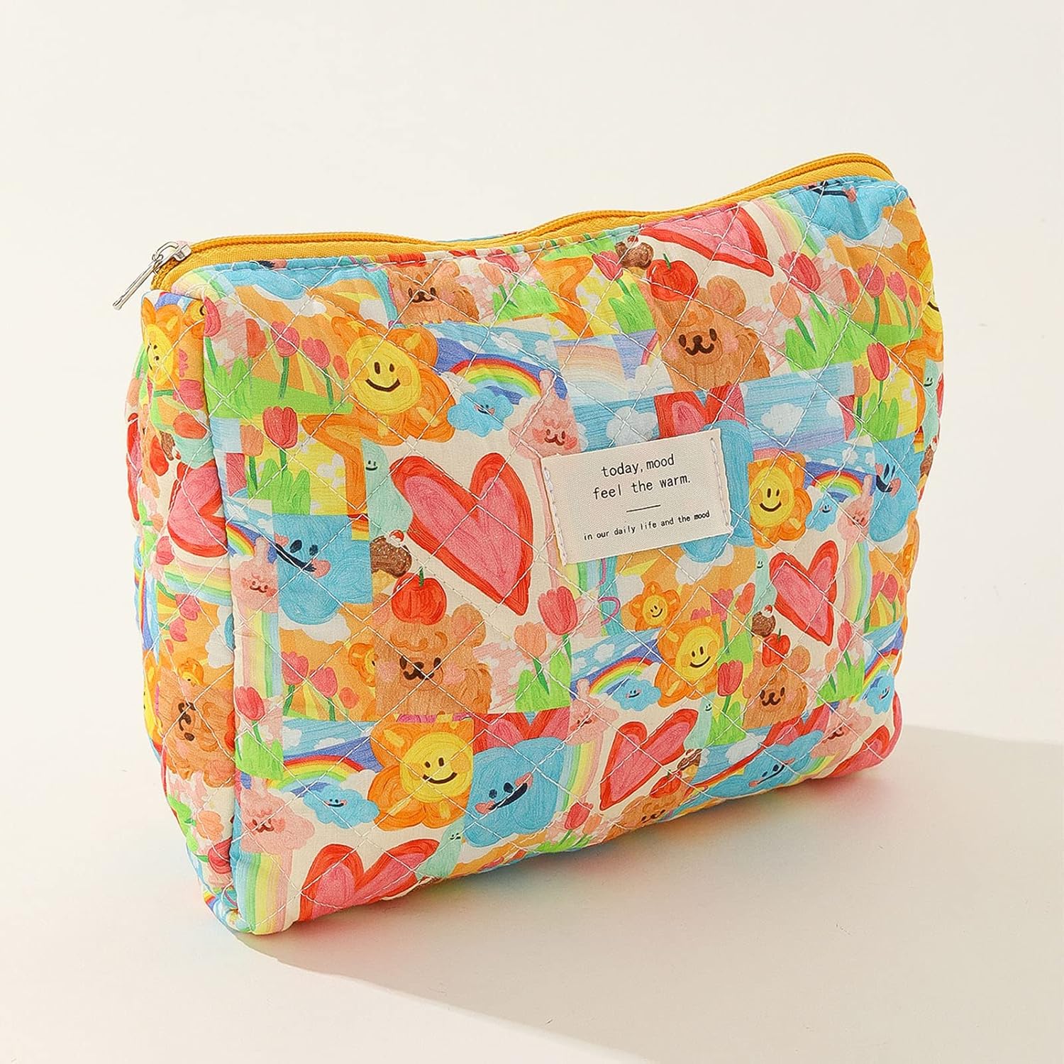 TWOYOMN Organizador de maquillaje estilo vintage de viaje neceser rojo rejilla pana con asa, CDCB-Heart