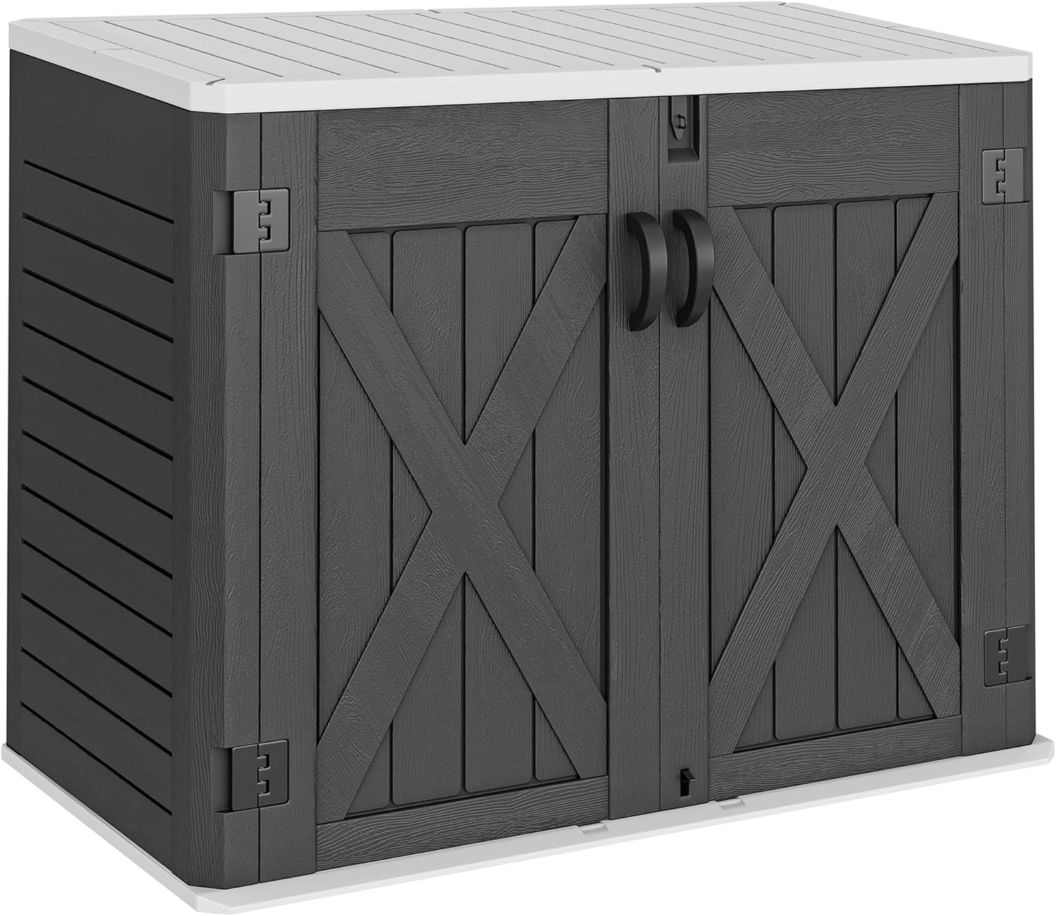 YITAHOME Cobertizo de almacenamiento horizontal para exteriores con puerta con cerradura en forma de X, 35 pies cúbicos de resina resistente a la