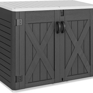 YITAHOME Cobertizo de almacenamiento horizontal para exteriores con puerta con cerradura en forma de X, 35 pies cúbicos de resina resistente a la YITAHOME Cobertizo de almacenamiento horizontal para exteriores con puerta con cerradura en forma de X, 35 pies cúbicos de resina resistente a la