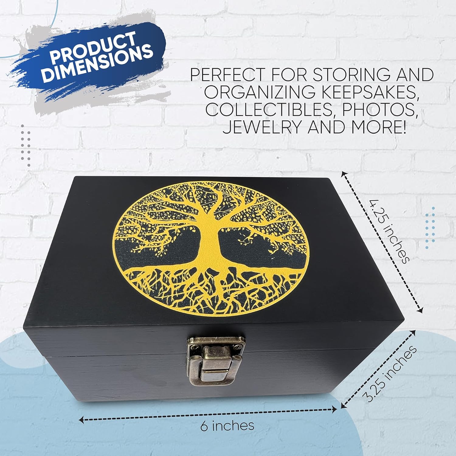 Caja de recuerdos del árbol de la vida, caja de almacenamiento de madera negra, caja de madera decorativa para decoración del hogar, caja de memoria