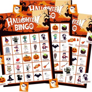 FLYAB Tarjetas de juego de bingo de Halloween para niños y adultos, 26 jugadores, juegos de fiesta de Halloween para niños, tarjetas de bingo de FLYAB Tarjetas de juego de bingo de Halloween para niños y adultos, 26 jugadores, juegos de fiesta de Halloween para niños, tarjetas de bingo de