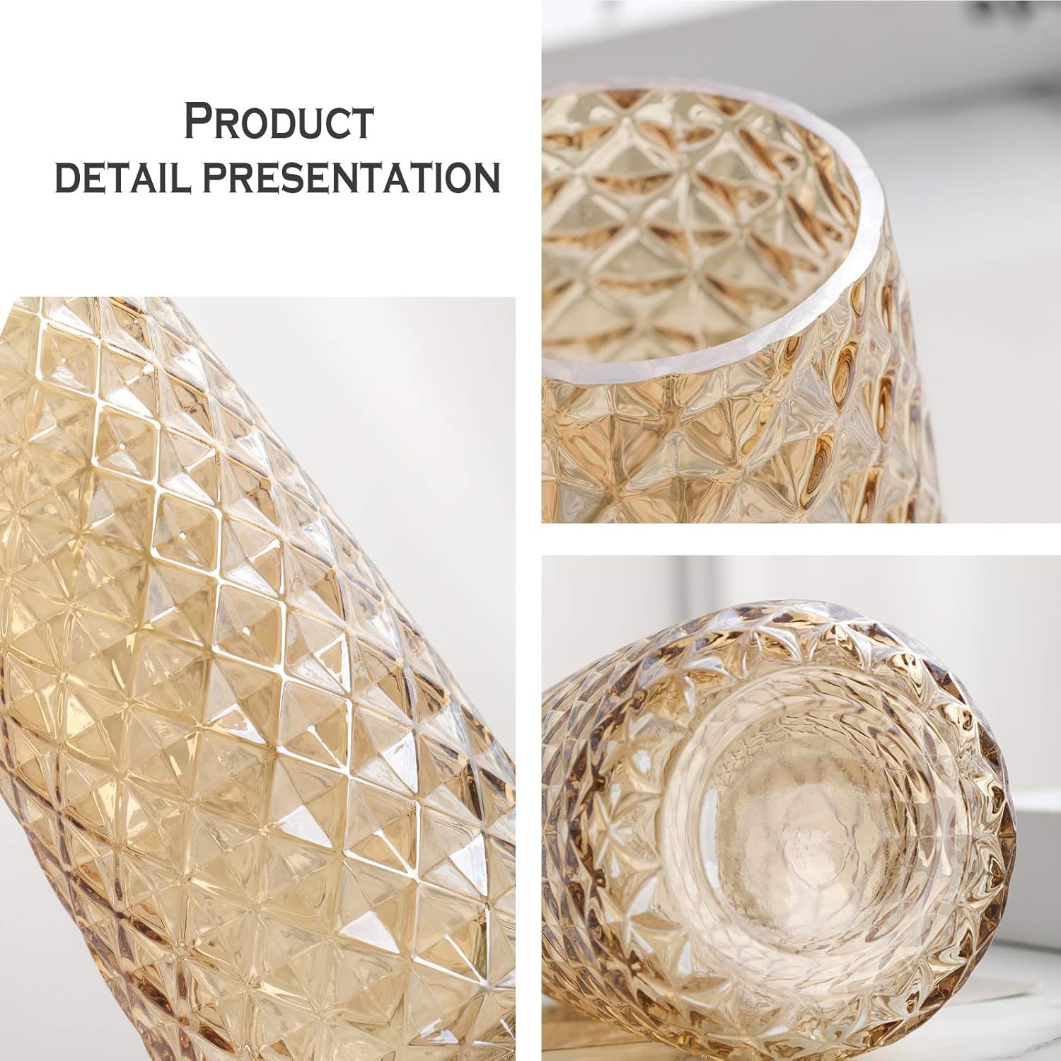 Jarrón de cristal con revestimiento de rejilla, florero transparente decorativo, para la oficina en casa, boda, fiesta de vacaciones y decoración de