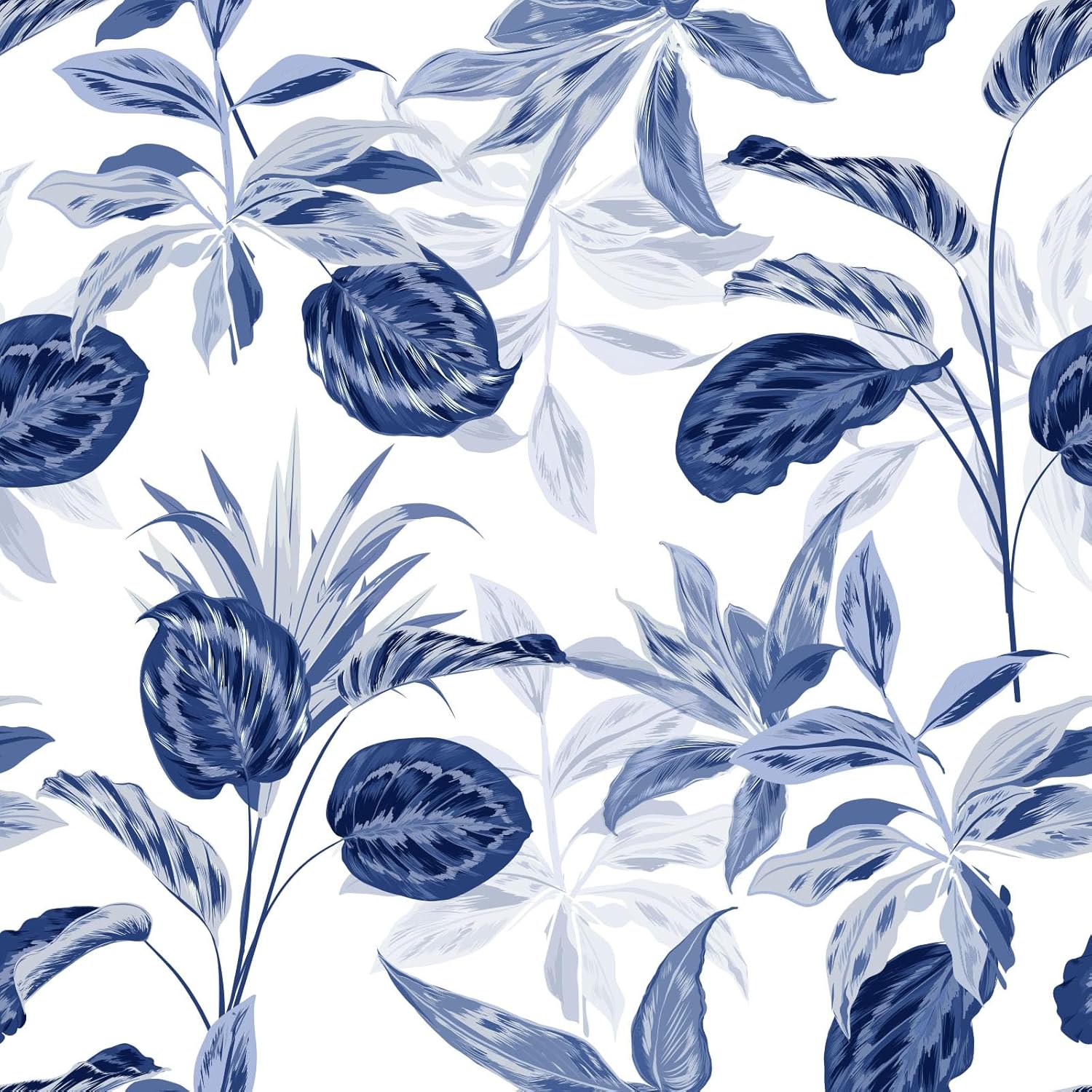 Papel tapiz adhesivo floral para despegar y pegar, extraíble, hojas azules, bohemio, fácil de despegar, autoadhesivo, moderno, impermeable, para