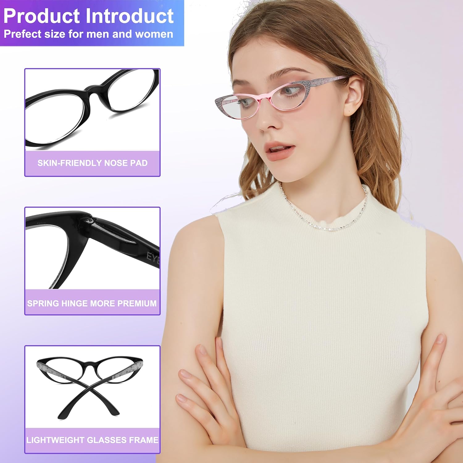 eyeezi Gafas de lectura con diseño de ojo de gato para mujer, bloqueo de luz azul, paquete de 6 unidades para lectores de moda para mujer con