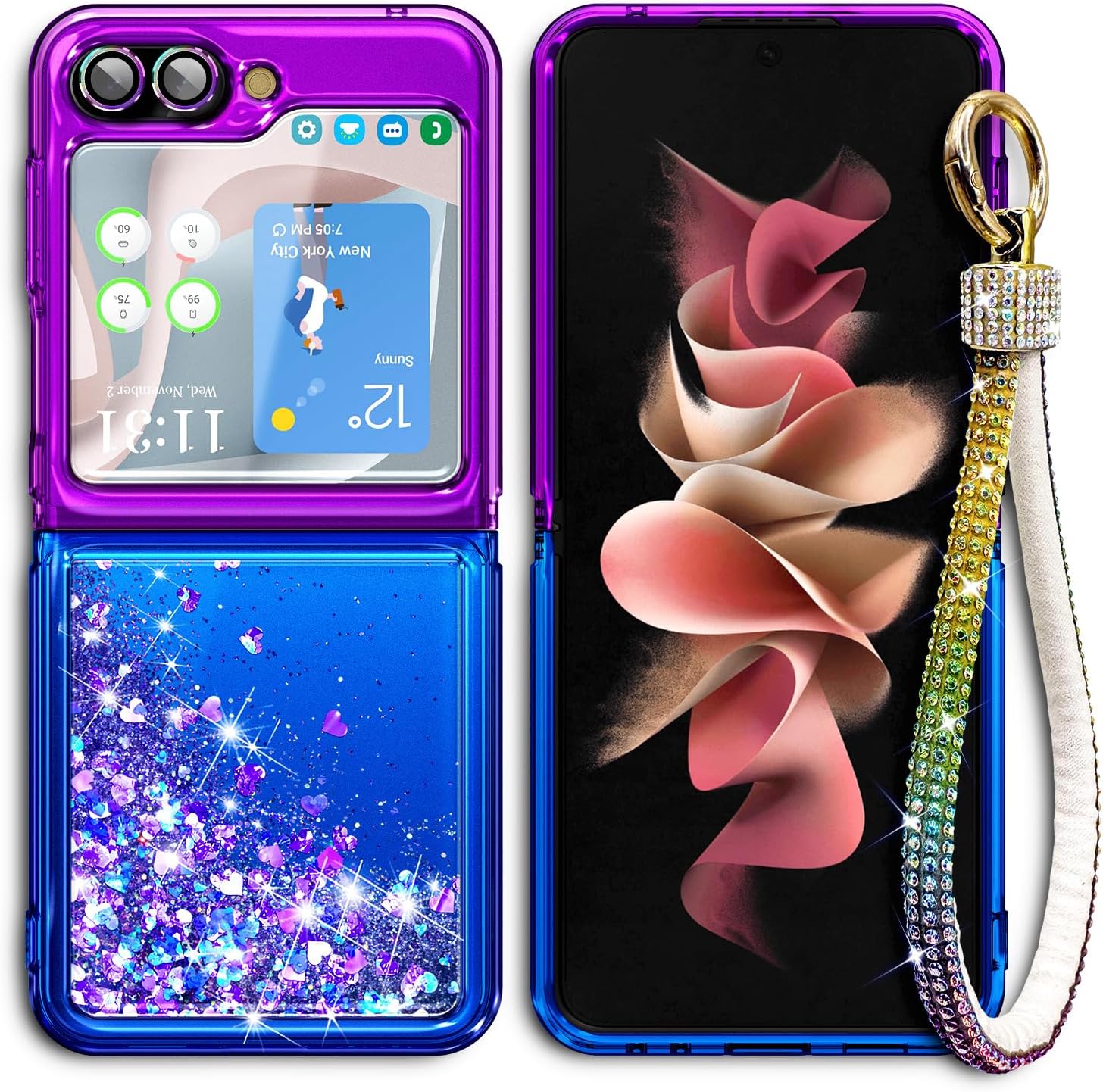 NGB Supremacy Funda para Samsung Galaxy Z Flip 5 (5G 2023) con protector de pantalla de vidrio templado, protector de lente de cámara, cordón de