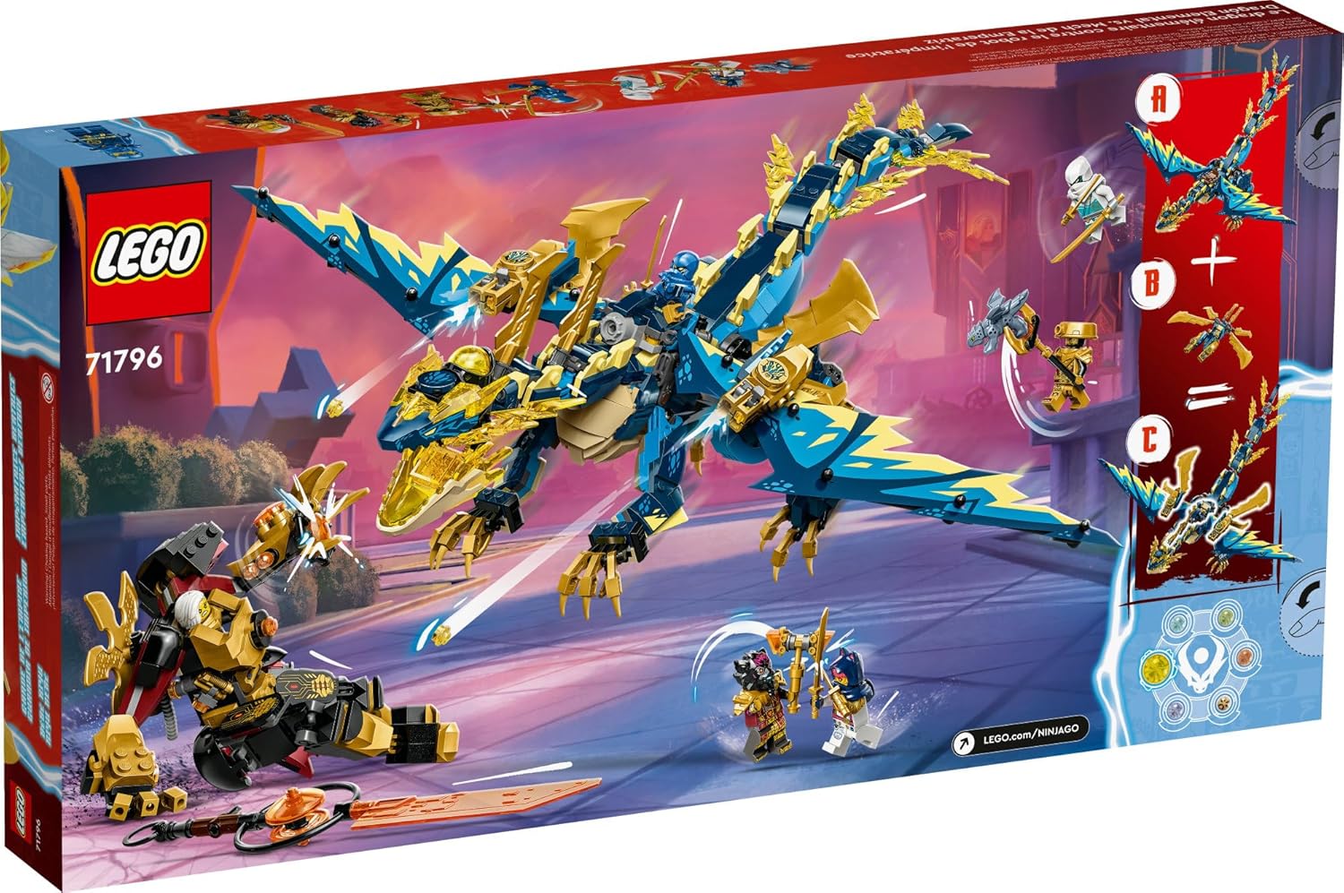 LEGO NINJAGO Elemental Dragon vs. The Empress Mech 71796 – Juego de juguetes de construcción, cuenta con un dragón, mec, volante ninja y 6