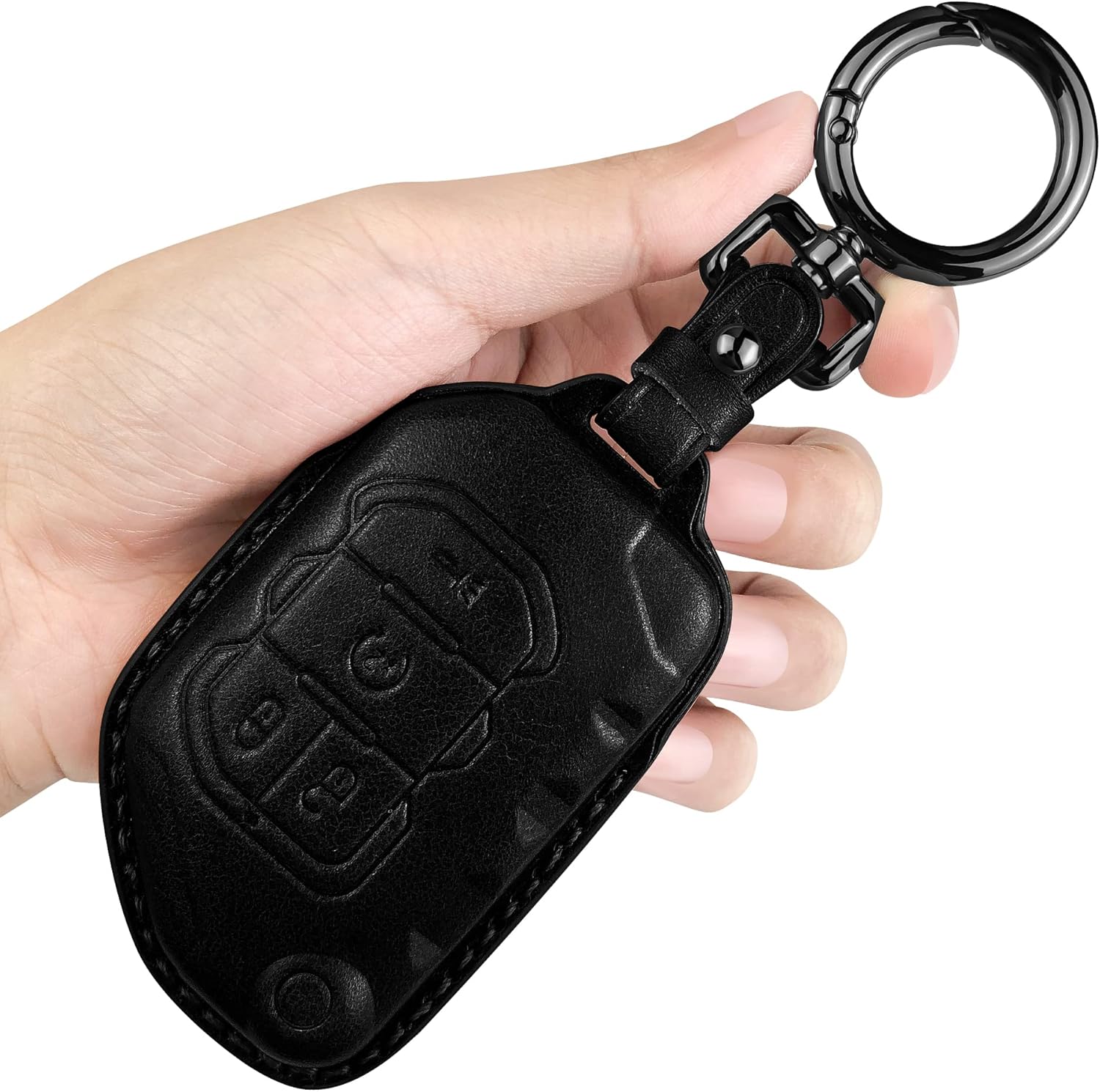 Tukellen Funda de cuero para llavero Jeep Wrangler Gladiator Sahara Rubicon con 4 botones (negro)