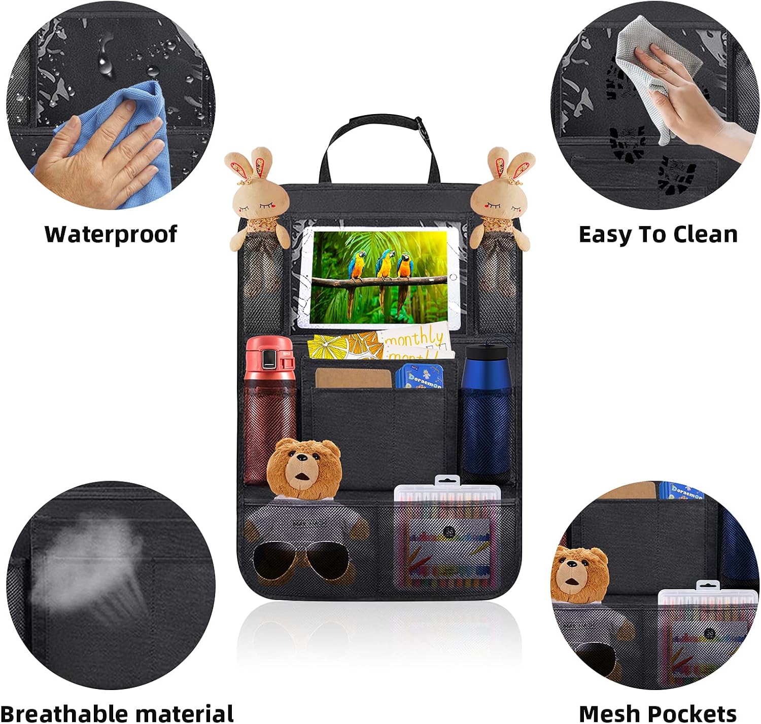 Bolsa de almacenamiento para automóvil, organizador de asiento trasero de tela Oxford, protector de asiento trasero antipatadas, alfombrillas con