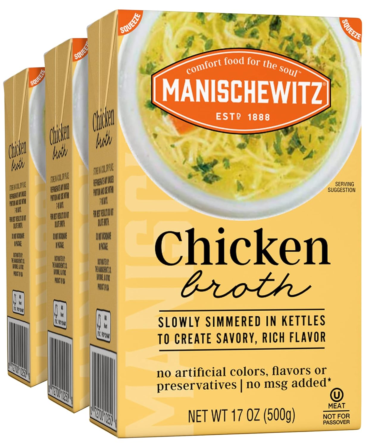 Manischewitz Caldo de pollo de 17 onzas (paquete de 3), sabroso, hervidor cocido y cocido a fuego lento