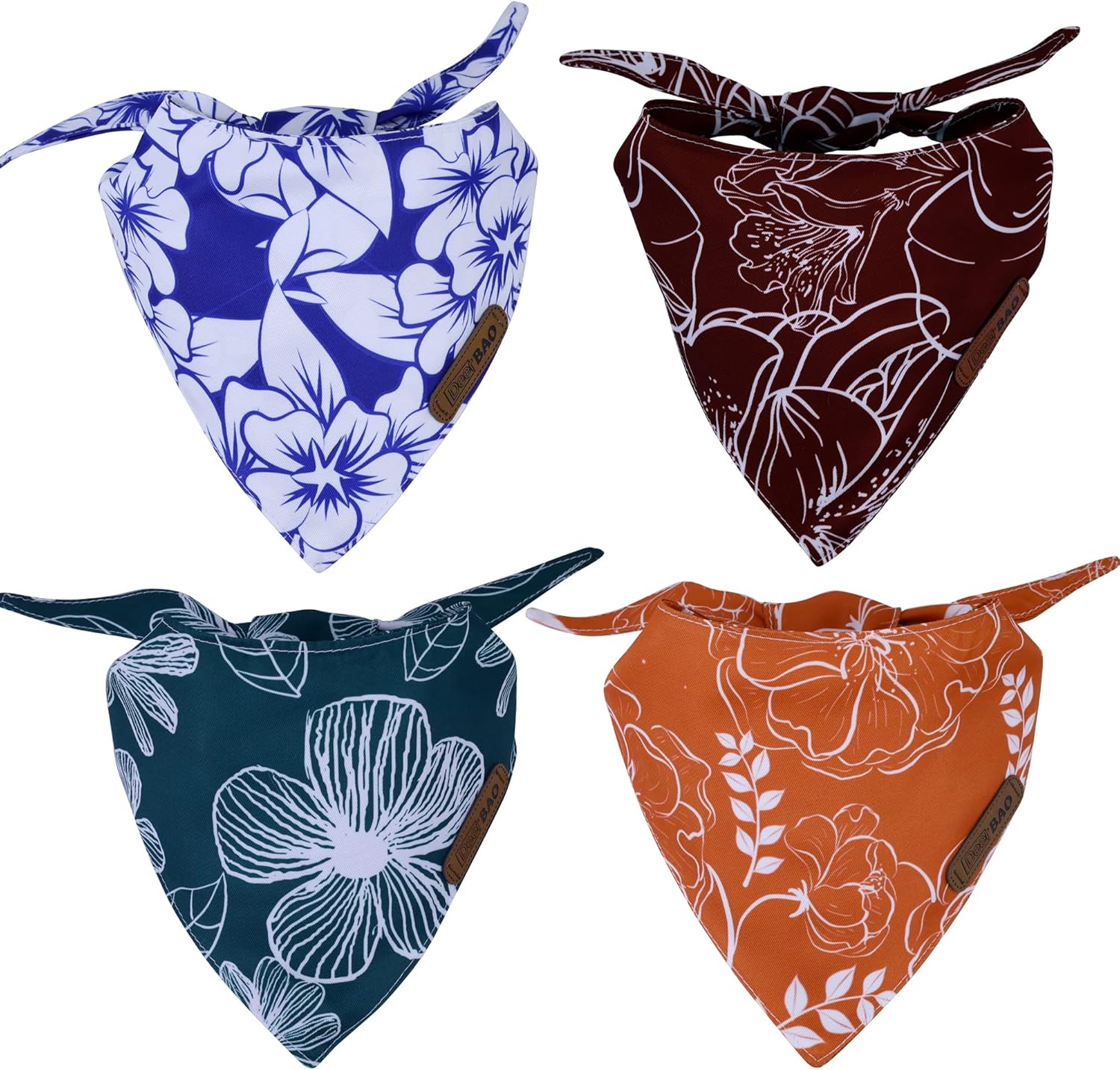 DeerBAO Pañuelos para perro, 4 unidades, bufanda para perro, bandanas para perros, tela duradera de alta calidad, ajuste ajustable, forma única,