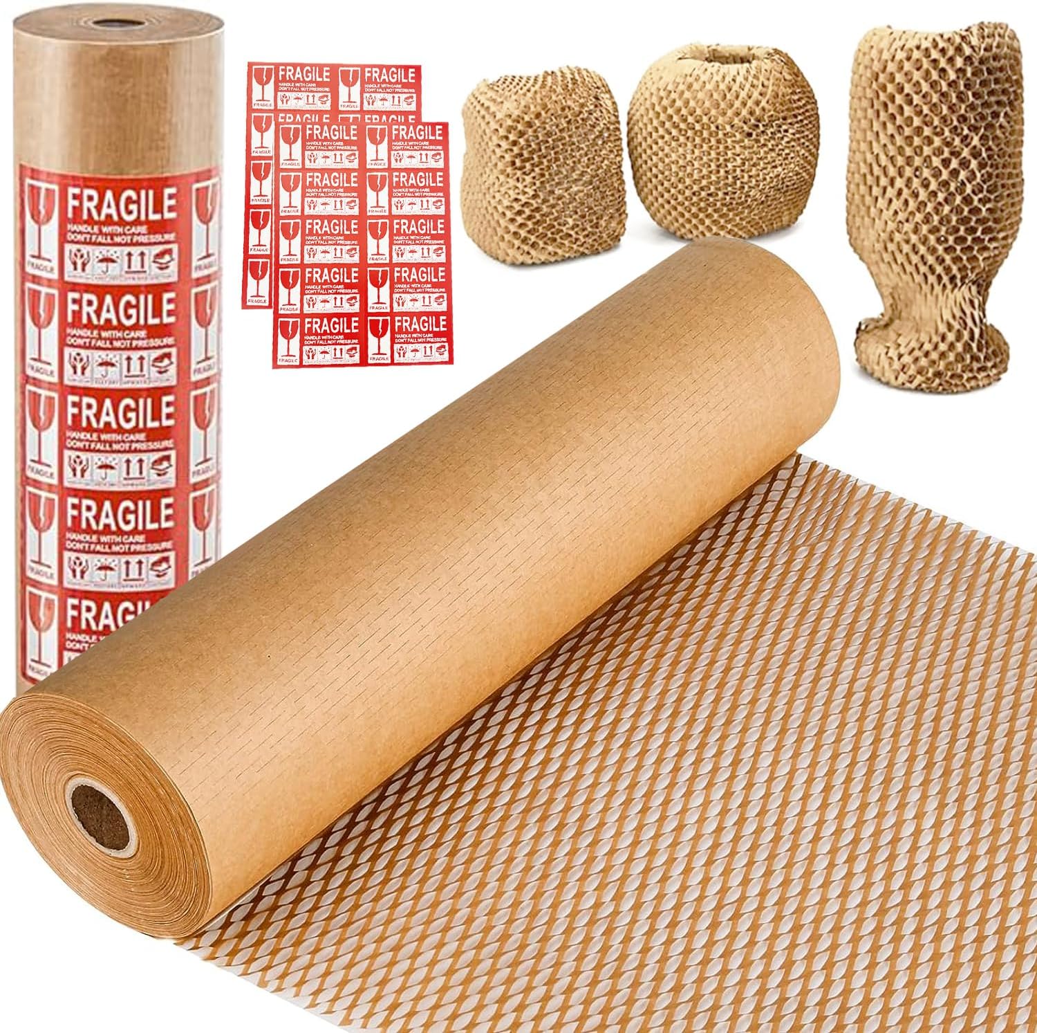 Papel de embalaje de panal de abeja, 15 x 300 pies, materiales de embalaje ecológicos para envío, suministros de mudanza reciclables irrompibles,