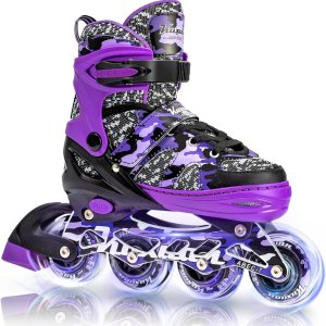 Kuxuan Skates Patines en línea ajustables para niños y jóvenes con ruedas de luz completa, camuflado, diversión al aire libre, patines iluminadores Kuxuan Skates Patines en línea ajustables para niños y jóvenes con ruedas de luz completa, camuflado, diversión al aire libre, patines iluminadores