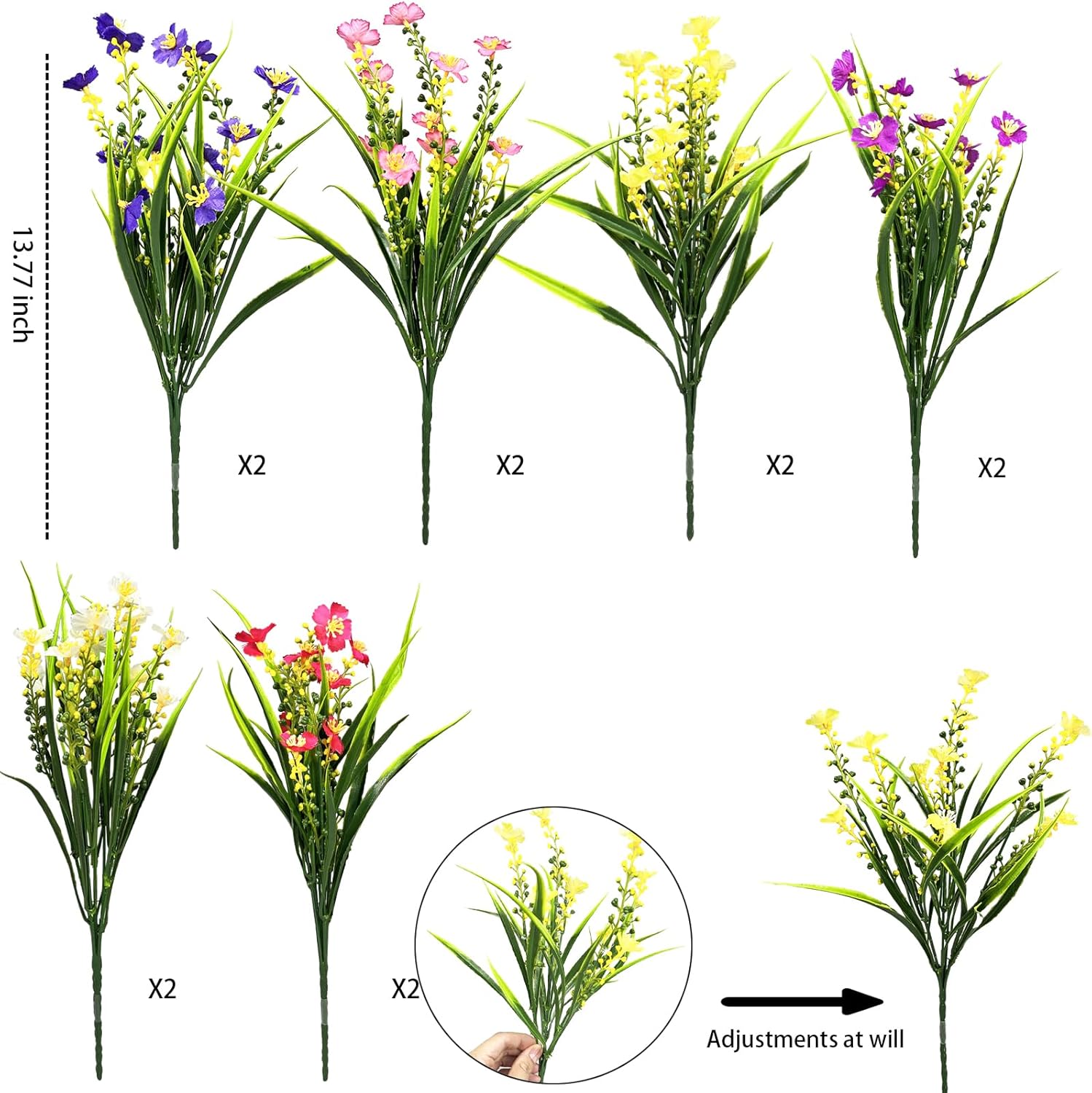 TANSHIYD 12 paquetes de flores artificiales para exteriores, resistentes a los rayos UV, flores de plástico para exteriores, no se decoloran,