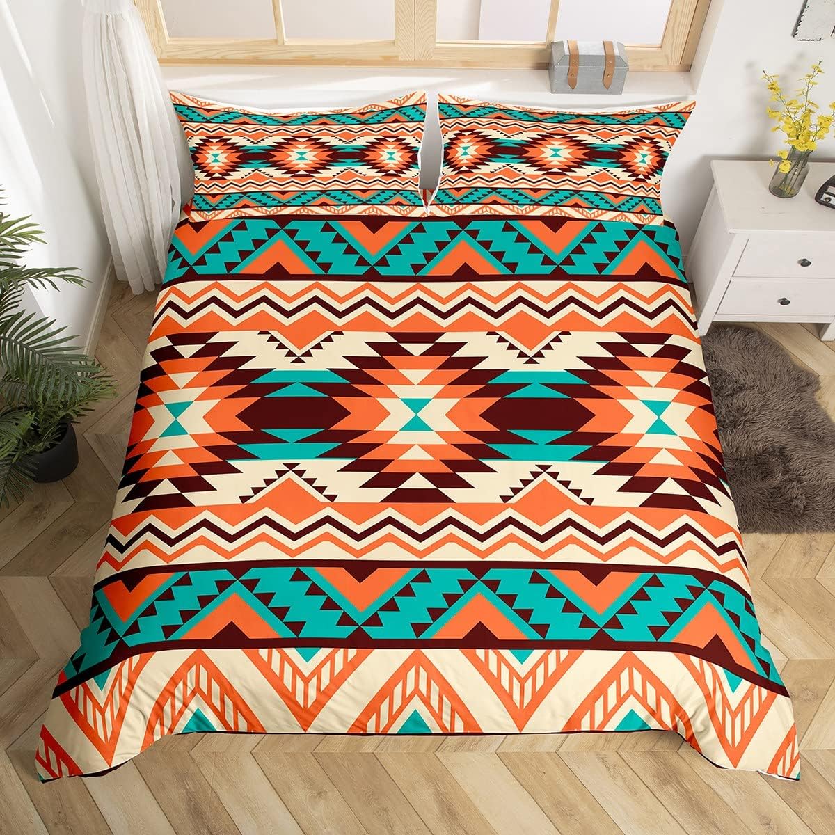 Juego de ropa de cama occidental, funda de edredón azteca bohemia, vaquera, vaquera, nativo del suroeste, funda de edredón para niños y niñas,