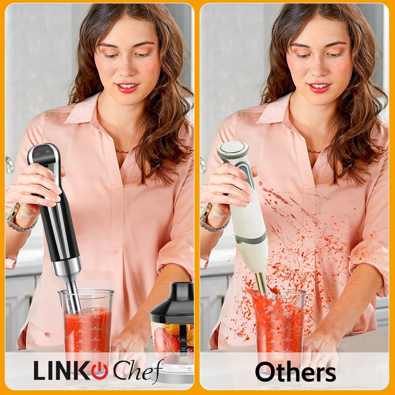 LINKChef Batidora de inmersión 4 en 1 de mano de 800 W, batidora de mano de 8 velocidades con batidor para cocina, resistente a los arañazos,