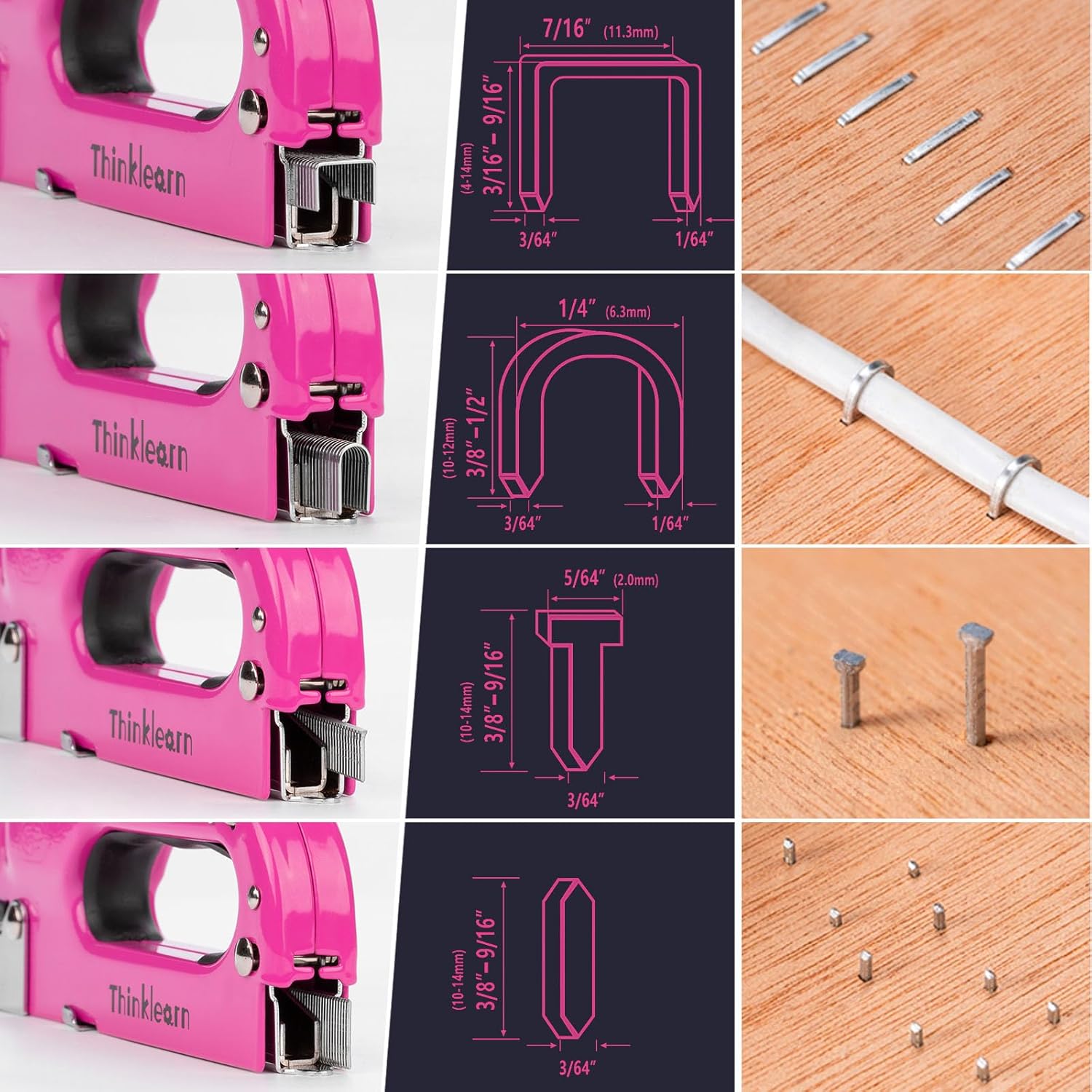Juego de 37 herramientas de grapas, 4 en 1, pistola de grapas de tapicería rosa con 800 grapas, pistola de grapas resistente para madera,