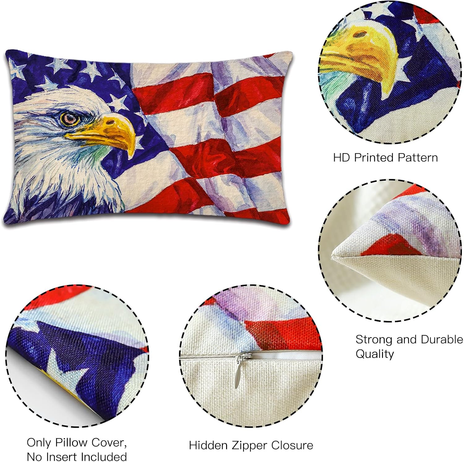 Fundas de almohada decorativas para el 4 de julio, 12 x 20 pulgadas, Día de la Independencia, para decoración del hogar, sala de estar, dormitorio,
