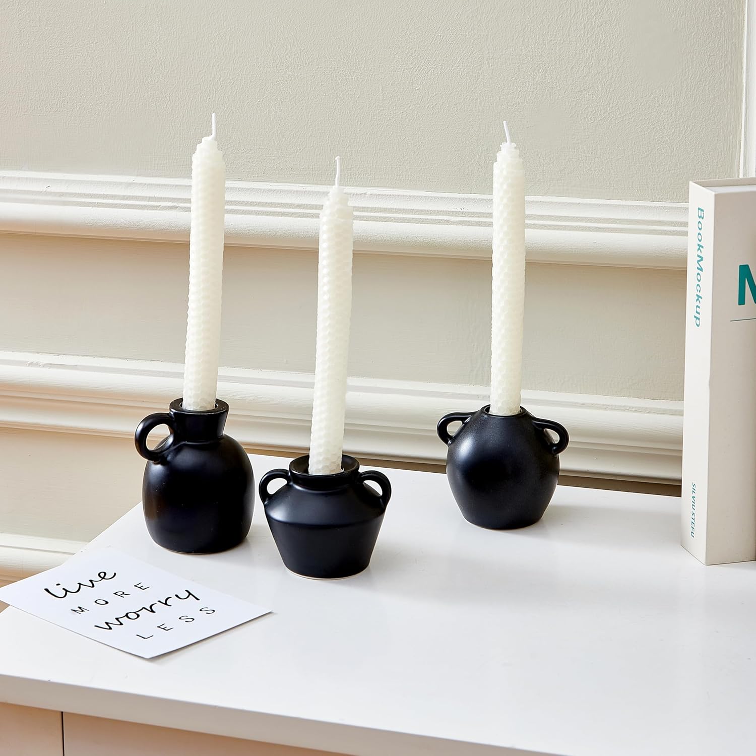 Juego de 3 portavelas de cerámica, juego de portavelas creativo y moderno, centro de mesa, candelabros cónicos para decoración del hogar, boda,