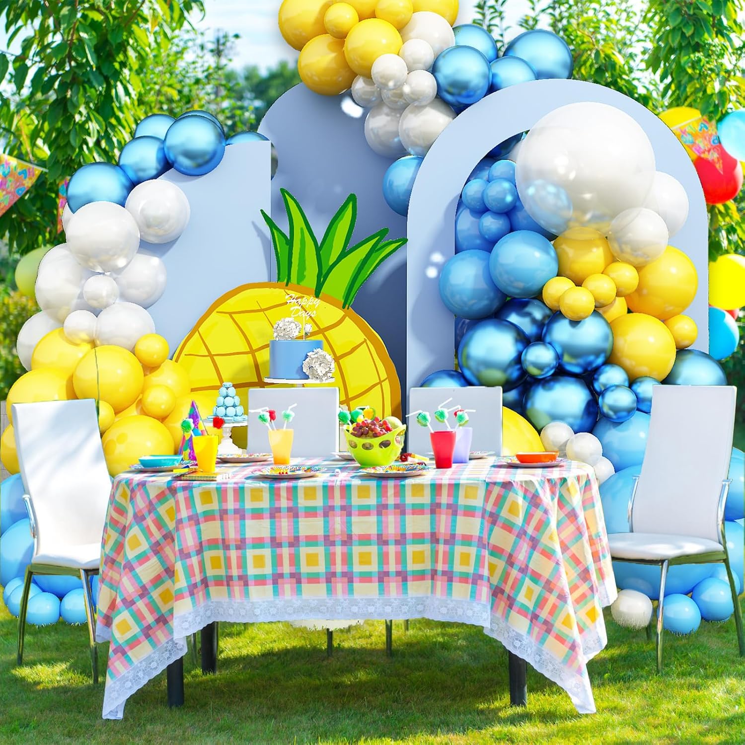 Decoraciones de fiesta de esponja de dibujos animados, kit de arco de guirnalda de globos con temática de esponja, arco de globo transparente