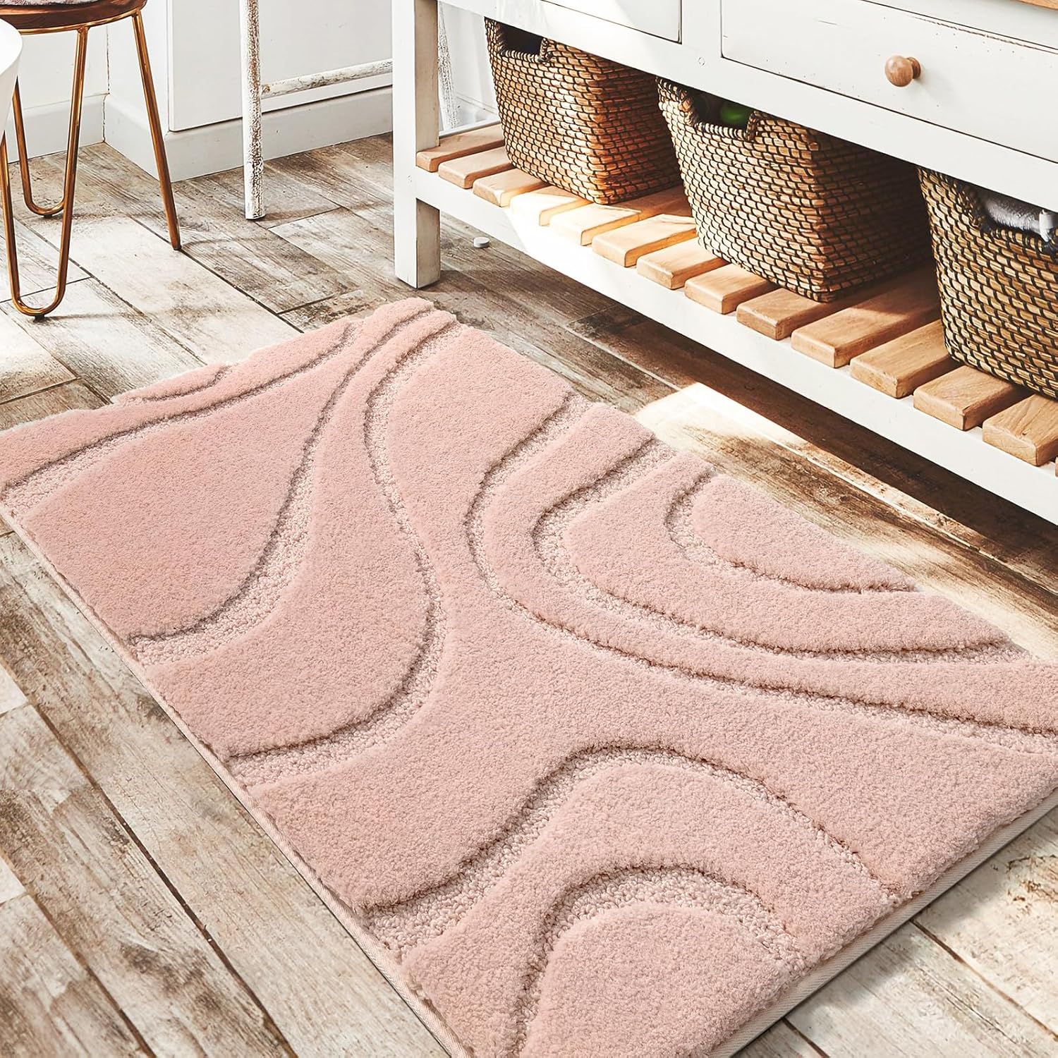 DEXDE Alfombras de baño, alfombra de baño de microfibra lanuda de felpa suave, antideslizante, para suelo de baño, lavable a máquina, alfombra