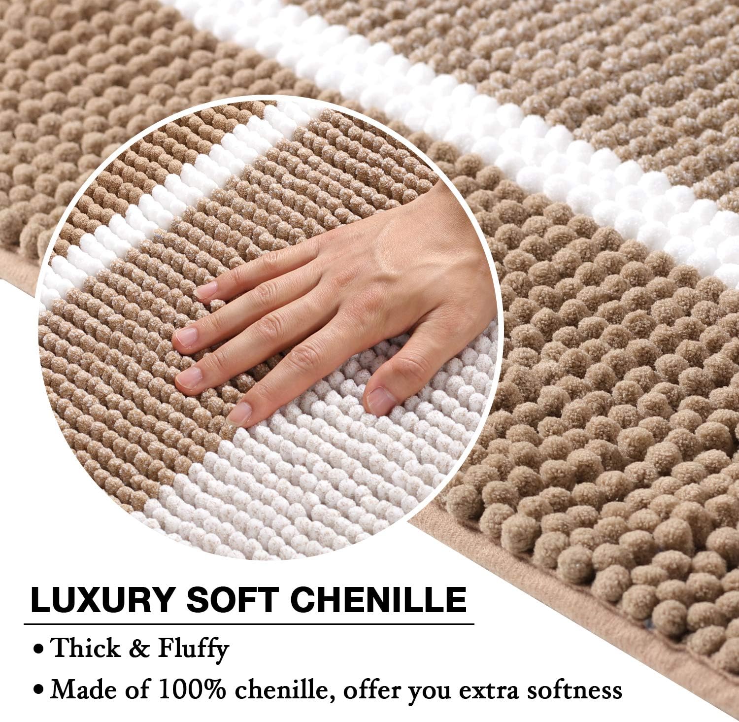 Tapete de baño de felpa de chenilla de microfibra, diseño de rayas degradadas, ultrasuave, lavable, tapete de baño
