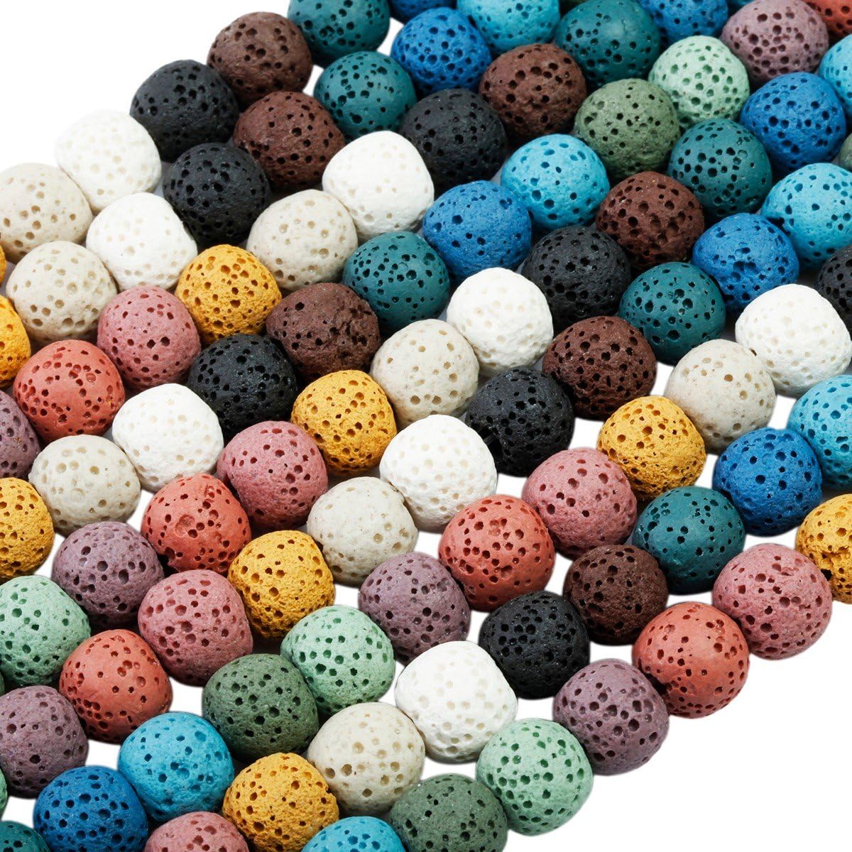 rockcloud Cuentas de piedras preciosas de piedra de lava de colores de 0.236 in, cuentas sueltas redondas de 14 pulgadas para hacer joyas, accesorios