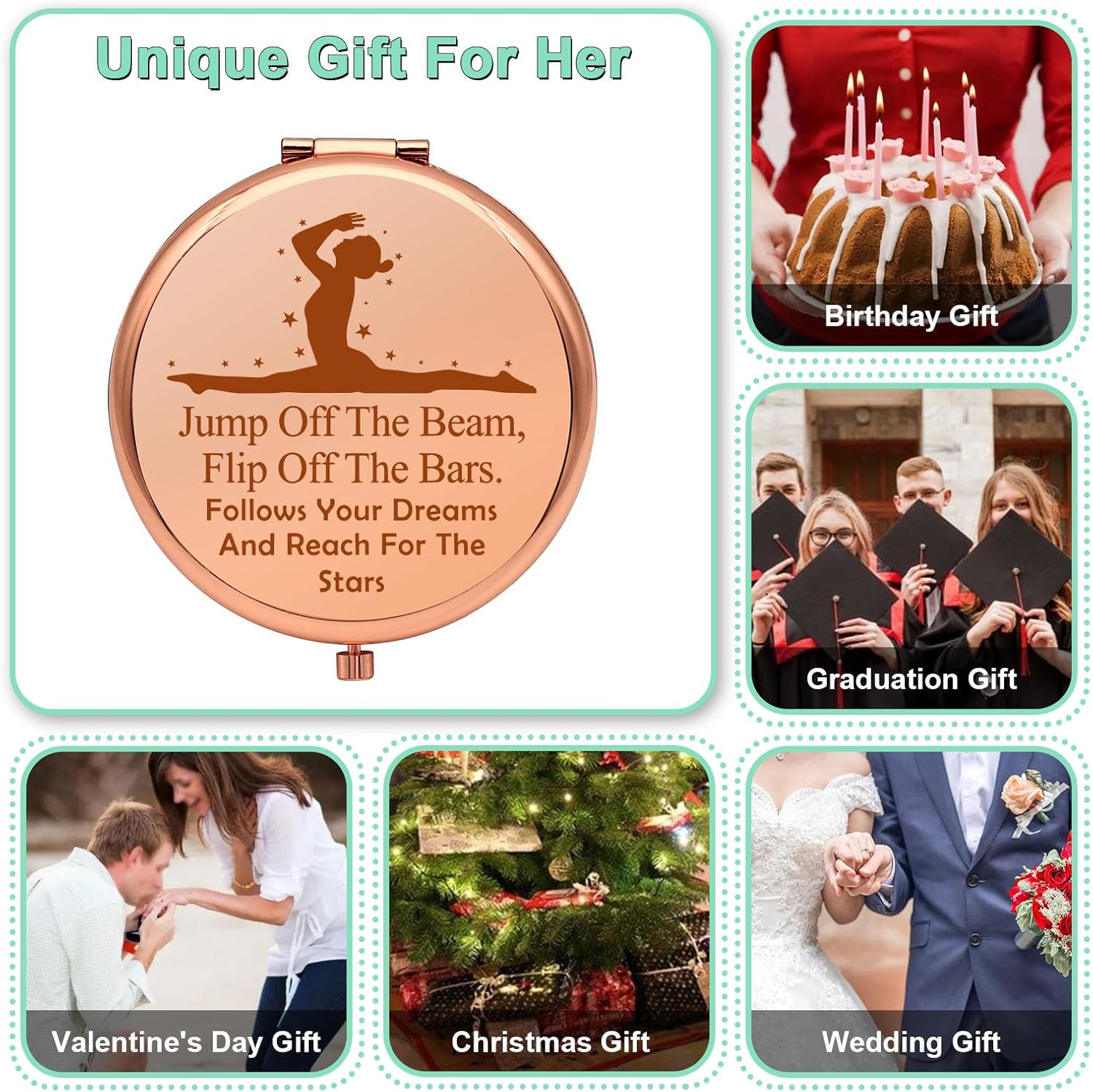 Regalos de gimnasia para adolescentes y niñas, gimnasta, espejo de maquillaje compacto, regalo inspirador para gimnasta, entrenador de gimnasia,