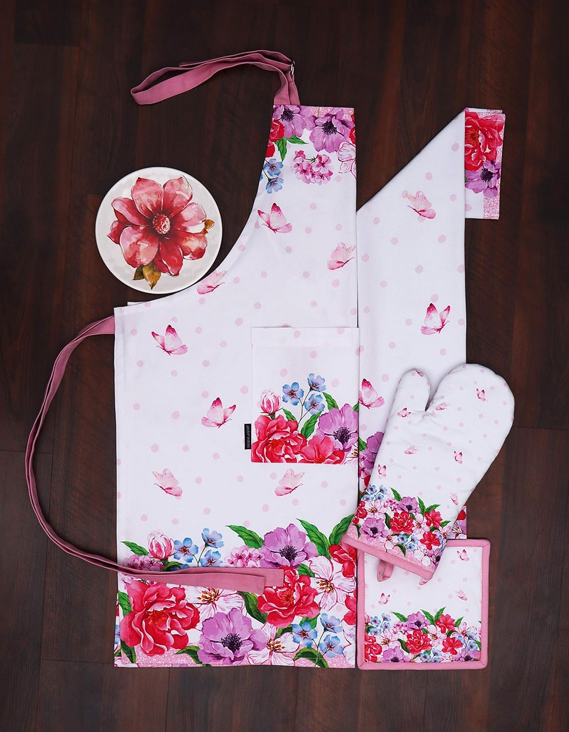 Amour Infini – Delantal estampado, 100% algodón, diseño familiar de 27.5 x 33 pulgadas